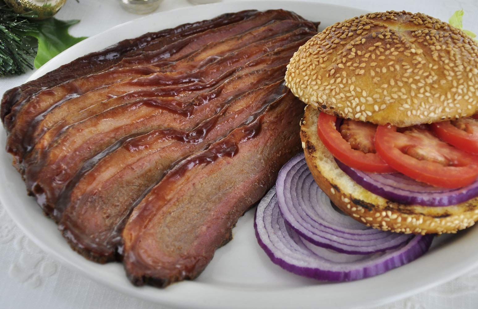 Burgers' Smokehouse Sliced Beef Brisket - Premium Signature Sauced 16 oz. Tray (4-Pack) | Ready-to-Eat Smoked Meat for BBQ, Sandwiches & Family Dinners