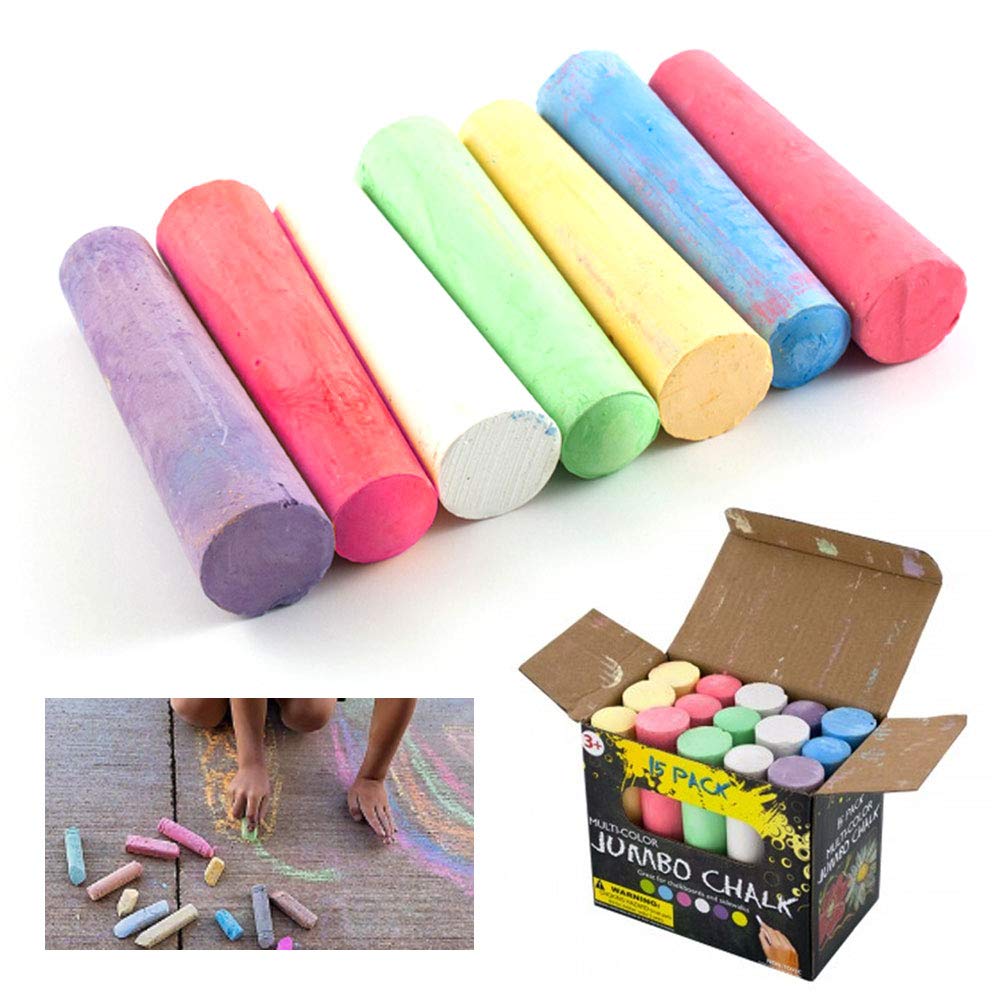 15-Piece Jumbo Washable Sidewalk Chalk Set - Non-Toxic Outdoor Chalk Sticks for Kids, Playground, School & Driveway Fun - Bright Colors for Creative Drawing & Learning Activities