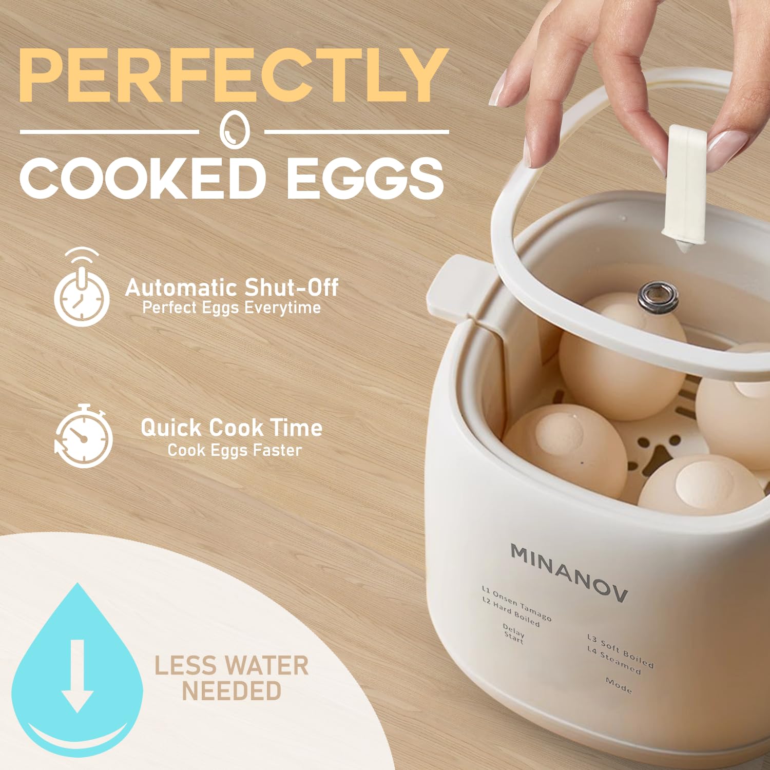 Electric Egg Cooker with Auto Shut Off - Smart Egg Maker Machine for Hard Boiled, Soft Boiled, Poached & Steamed Eggs - Perfect for Home Kitchen, RV, Camping & Dorm Use - Make Onsen Tamago & Healthy Breakfast Easily
