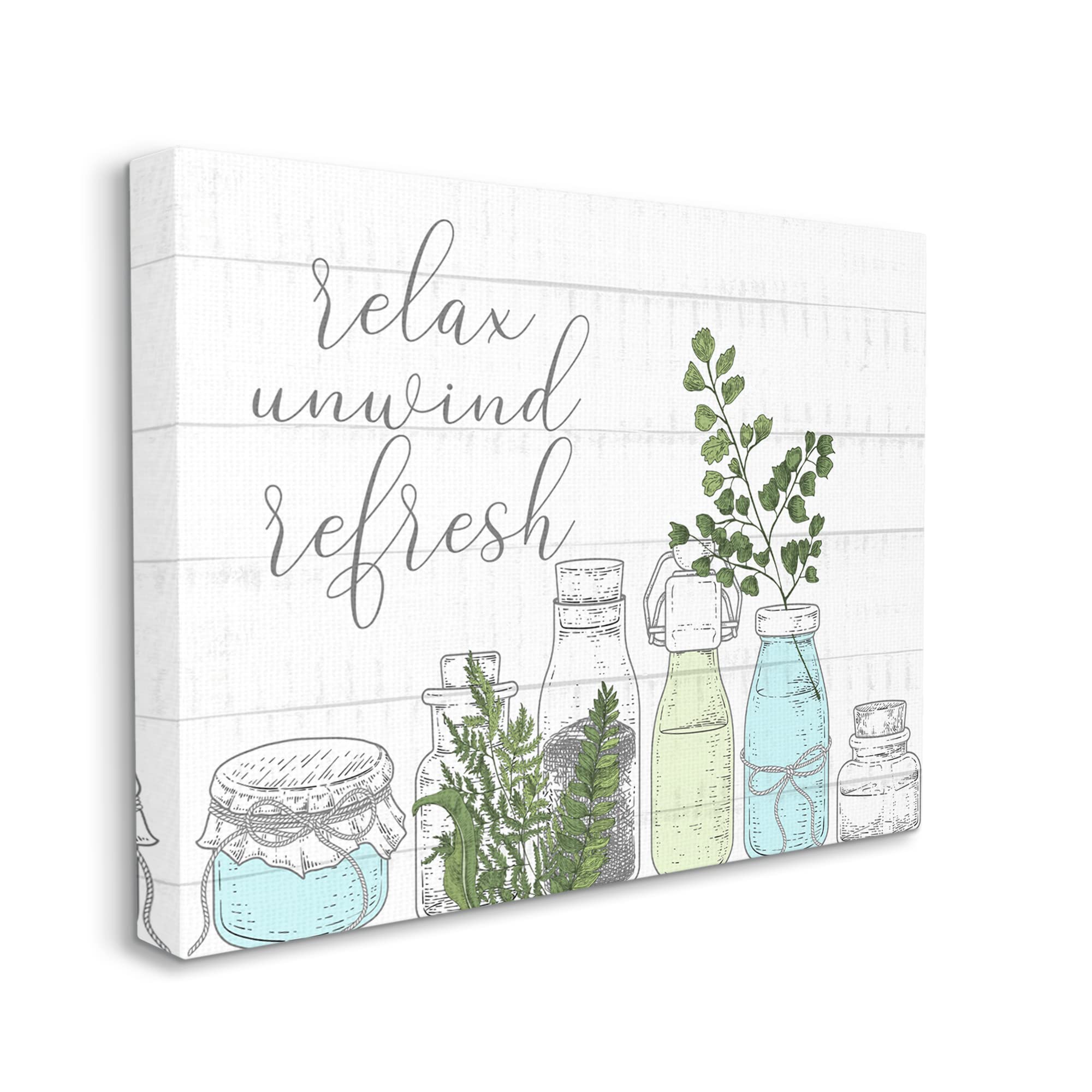 Stupell Industries Relax Unwind Refresh Country Herbs Botanicals Jars Wall Art - Kim Allen Design - Rustic Kitchen Decor for Farmhouse, Bathroom & Living Room