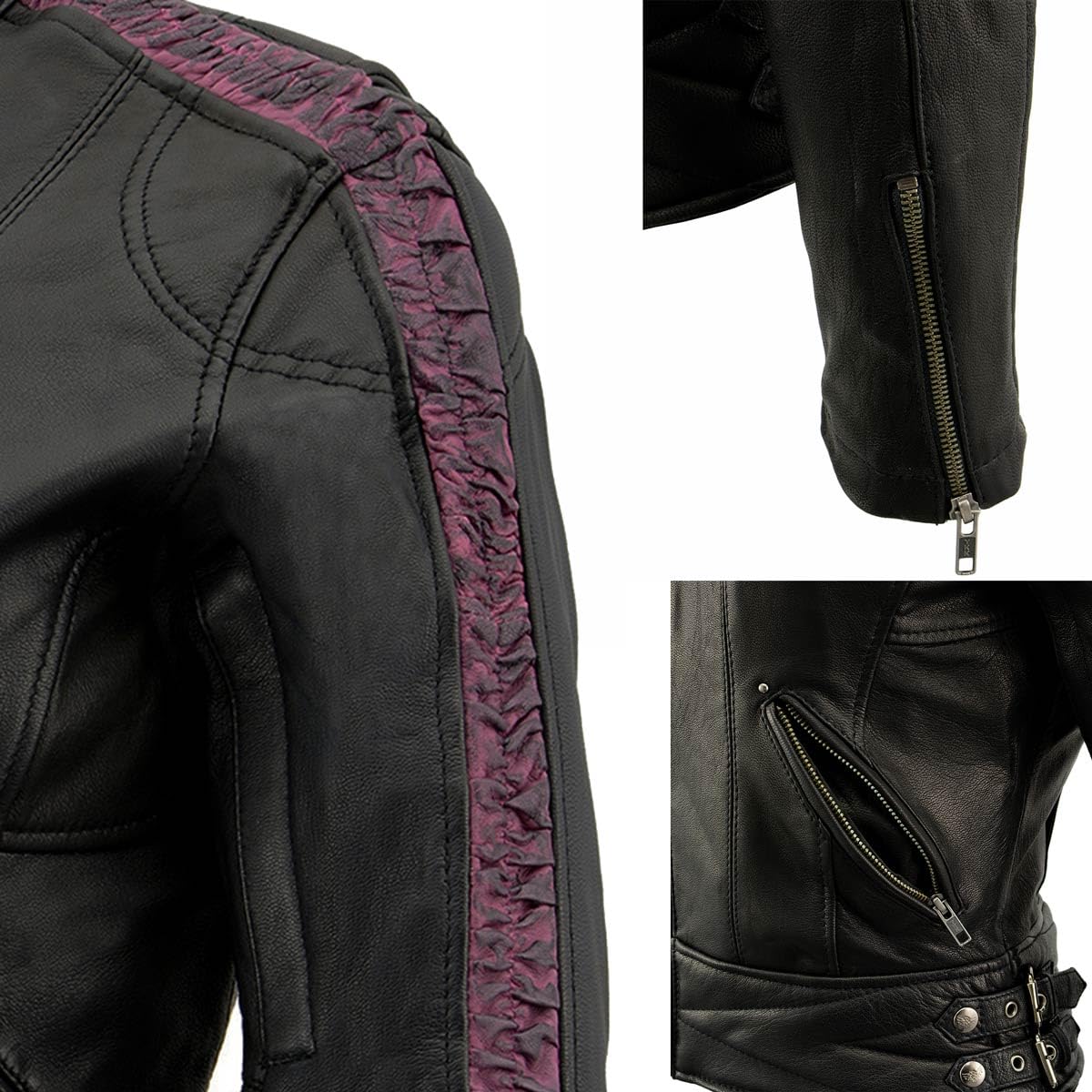 Milwaukee Leather MLL2571 Women's Black Crinkled Arm Lightweight Racer Jacket - Stylish Motorcycle Riding Gear for Women, Perfect for Biking & Outdoor Adventures