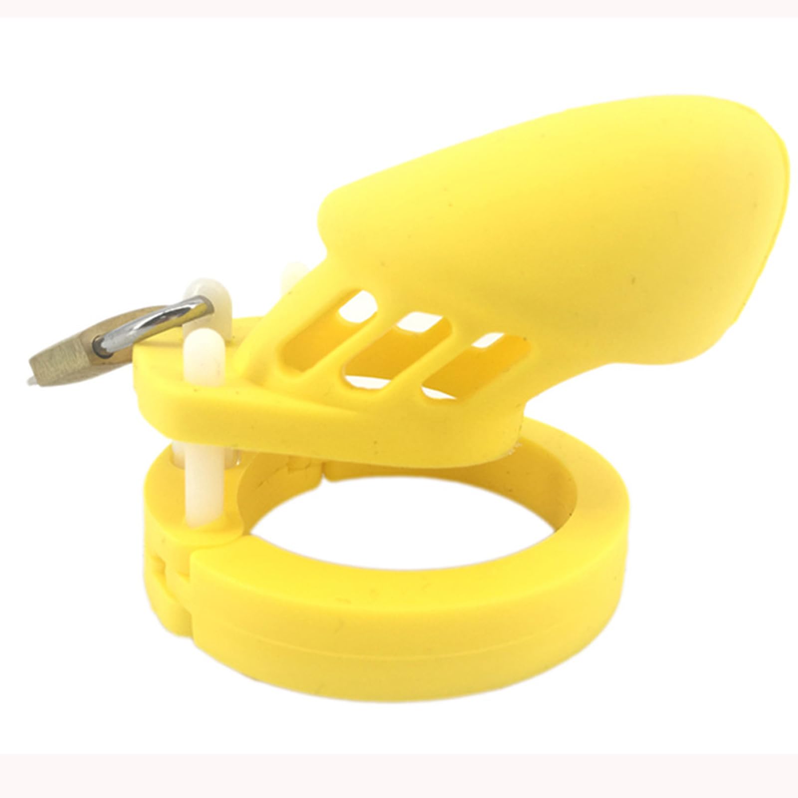 Premium Soft Silicone Chastity Cage for Men with 5 Adjustable Rings & Lock - Breathable Yellow Male Chastity Device with Secure Key - Comfortable Adult Sex Toy for BDSM, Role Play & Long-Term Wear