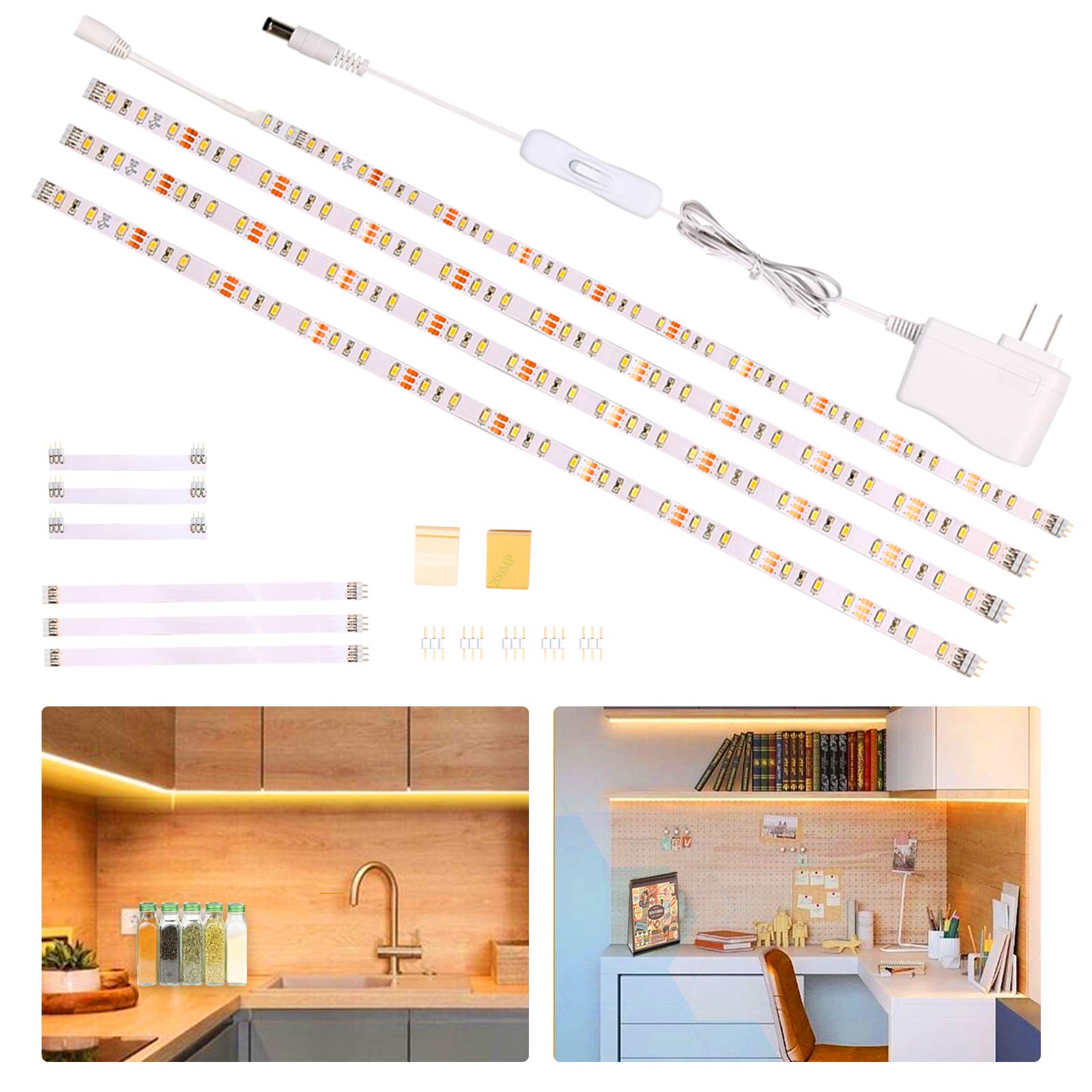Wobsion Under Counter LED Strip Lights for Kitchen - 6.6Ft Plug-in Under Cabinet Lighting, 2700K Warm White Flexible Tape Light for Pantry, Desk, Shelf - Perfect for Kitchen Task Lighting & Home Decor