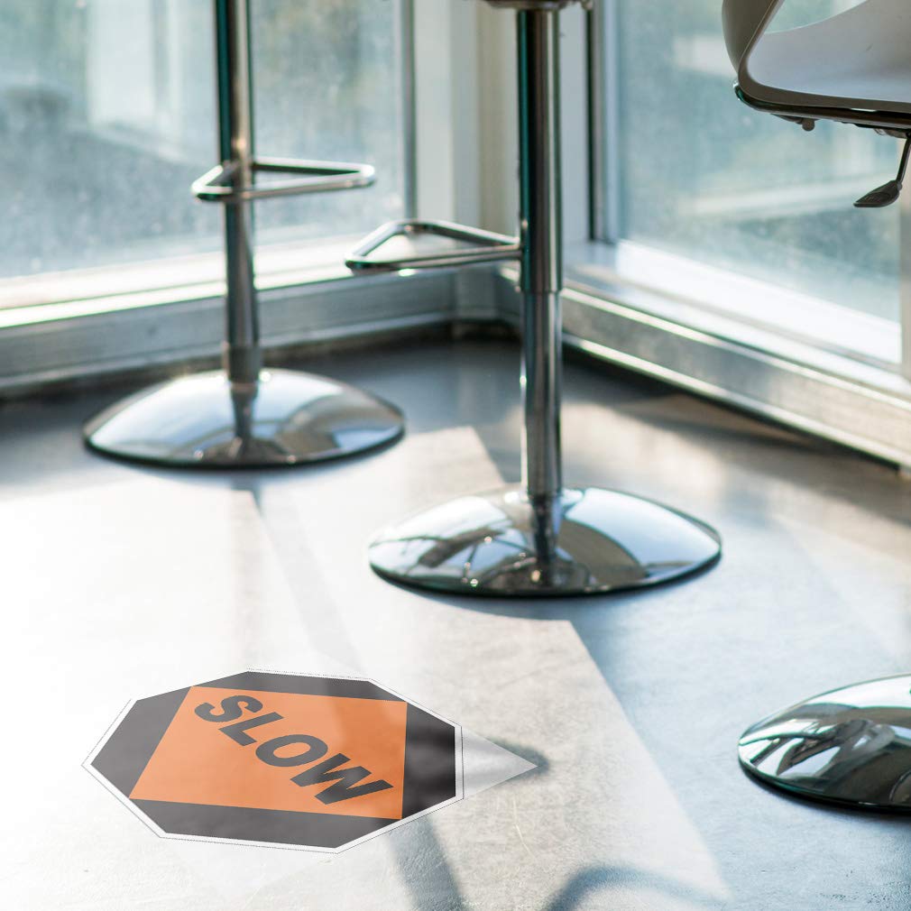Black & Orange Anti-Slip Slow Floor Decals - 36 Inch Long Industrial Safety Signs for Warehouses, Factories & Business Areas - Non-Slip Hazard Warning Stickers for High Traffic Zones