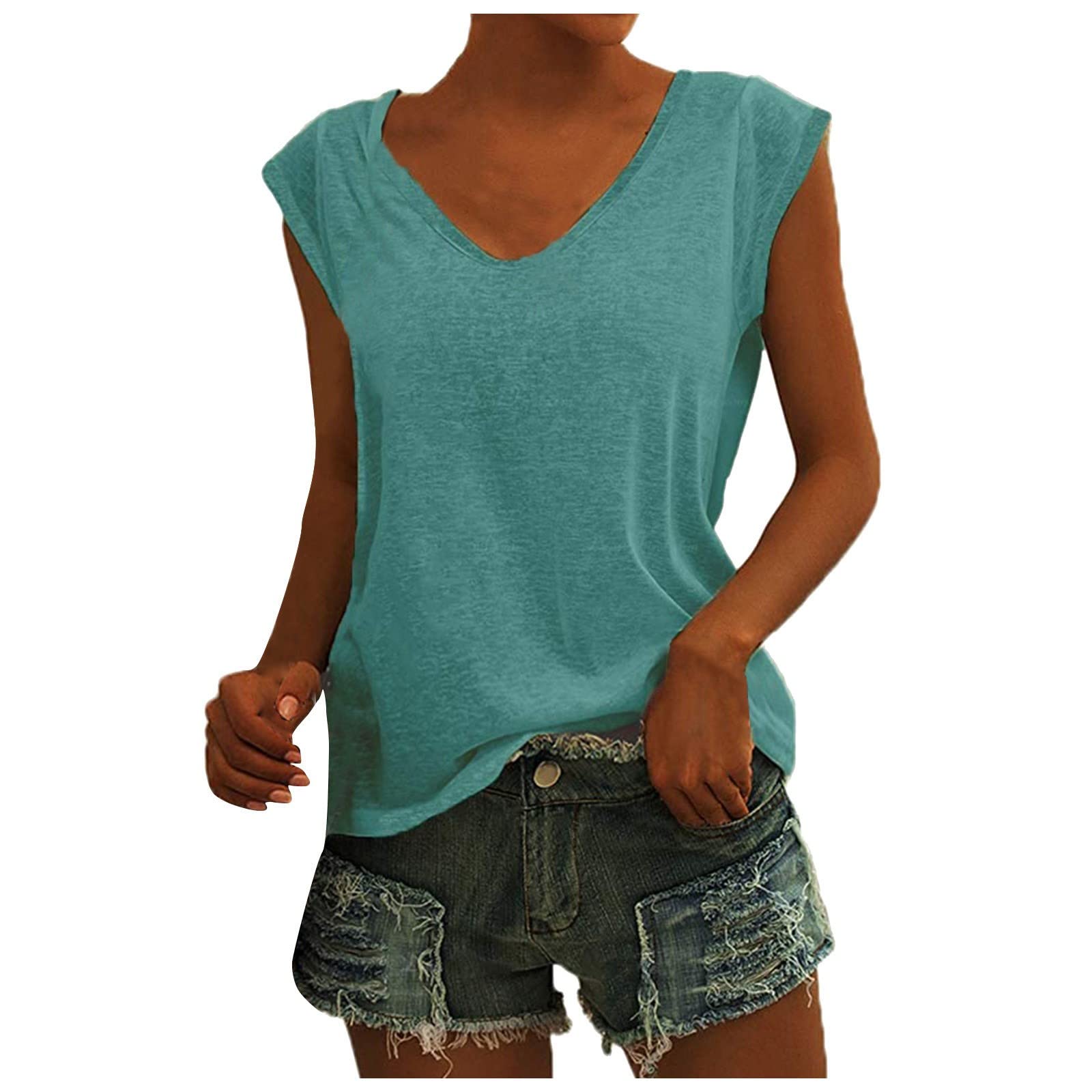 Women's Sleeveless Yoga Tank Top - V-Neck Workout Shirt for Running & Fitness (Mint Green, Large) - Perfect with Leggings