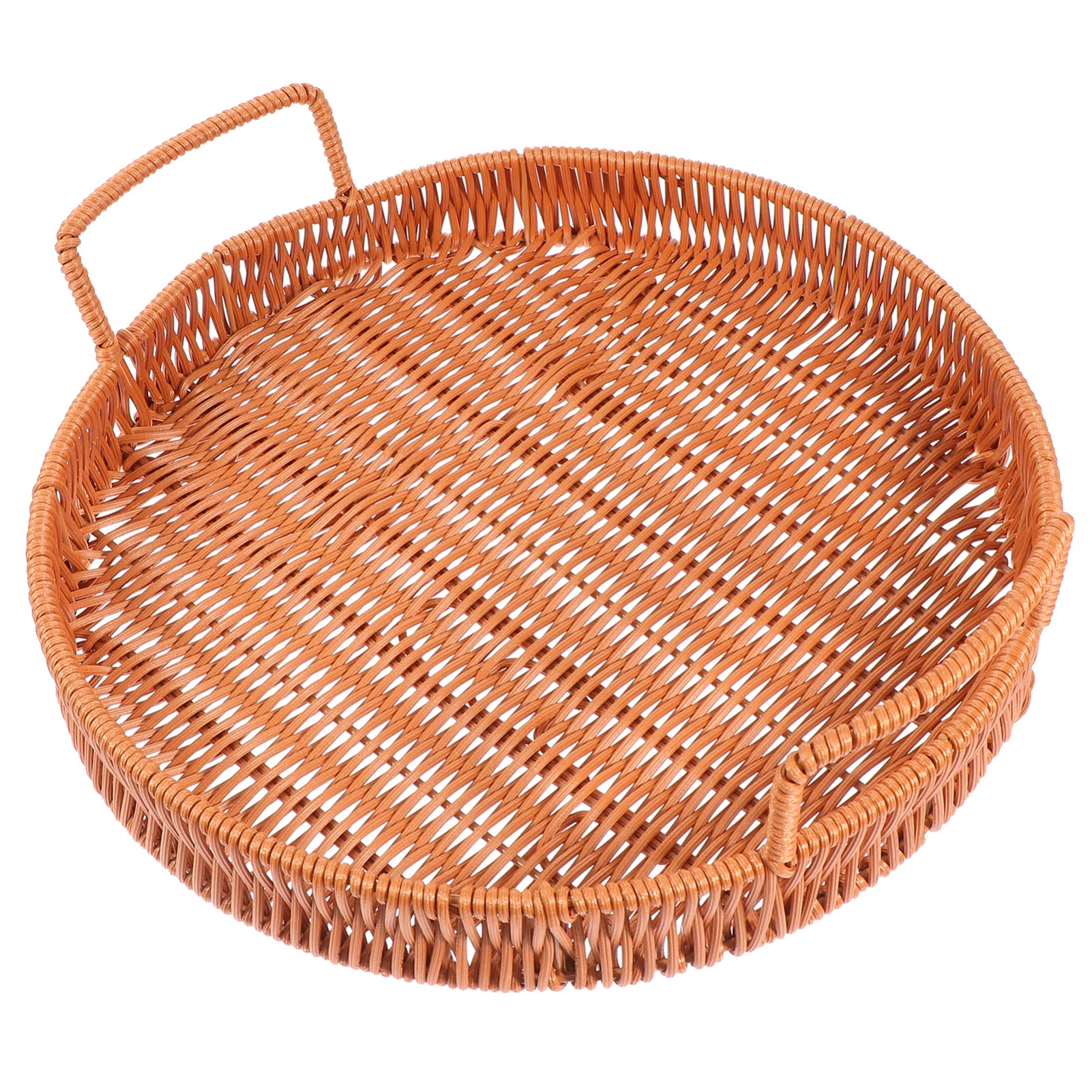 VOSAREA Hand-Woven Rattan Serving Tray with Handle - Natural Wicker Bread Basket, Fruit Platter for Snacks, Crackers, Cheese - Perfect for Picnics, Brunch, and Kitchen Decor