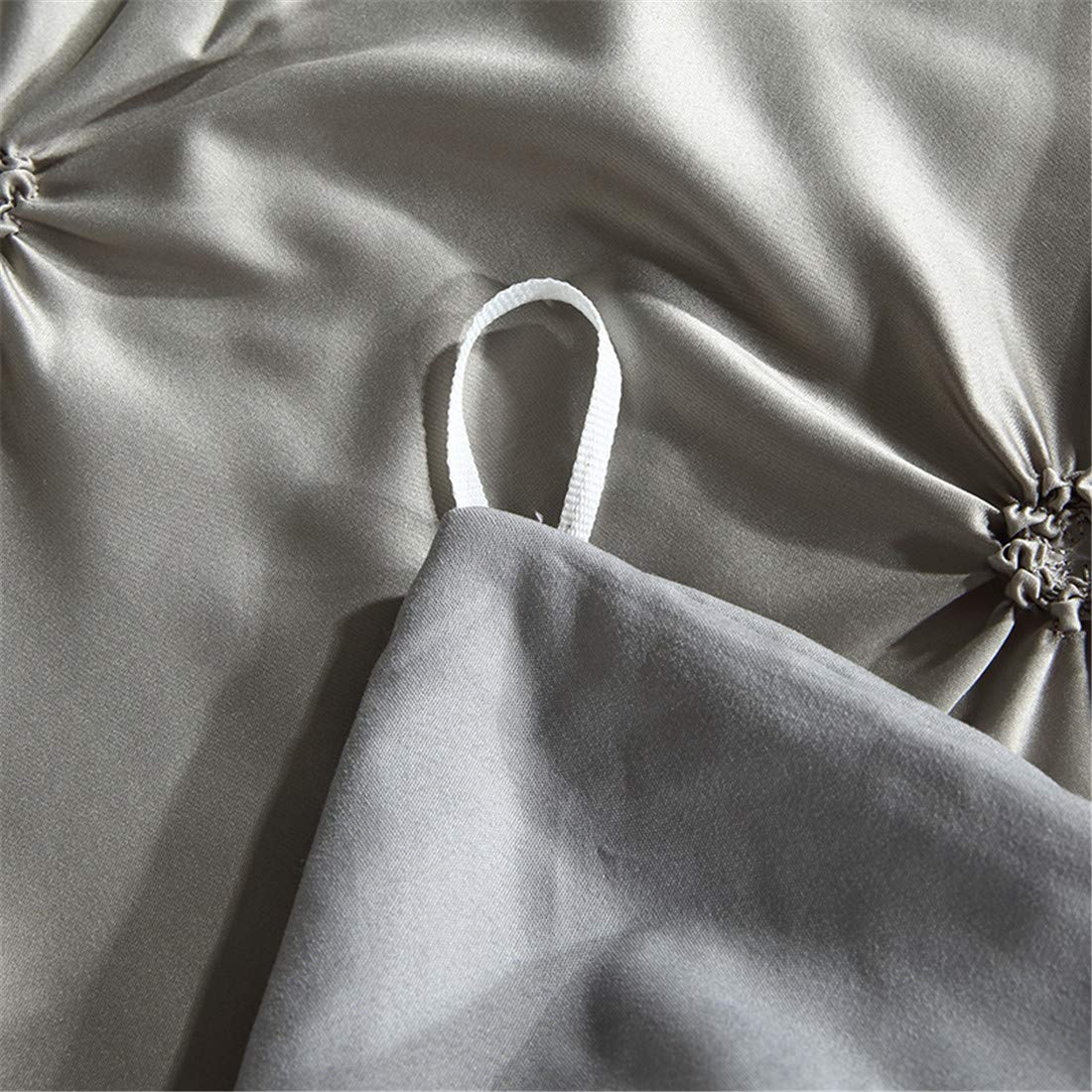 Erosebridal Grey Pinch Pleated Duvet Cover Set - King Size Silk-Like Satin Pintuck Bedding with Zipper & Ruffle Design, Luxury Microfiber Comforter Cover for Master Bedroom, Guest Room & Hotel Decor