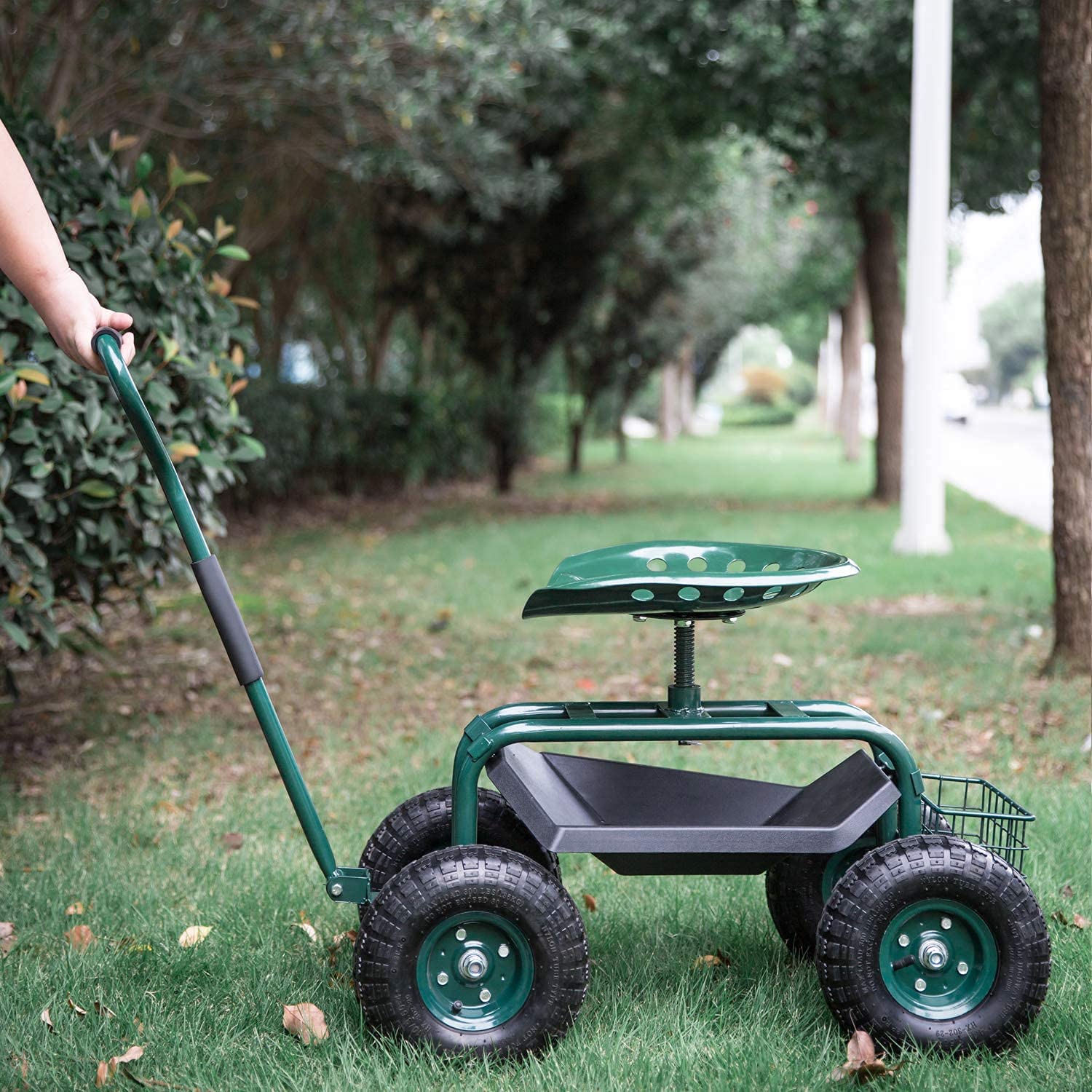 Heavy Duty Garden Cart with Wheels - Outdoor Rolling Work Seat & Patio Wagon Scooter for Planting, Gardening, and Yard Work - Includes Tool Tray for Convenient Storage (Perfect for Landscaping, Farming, and Home Garden Maintenance)