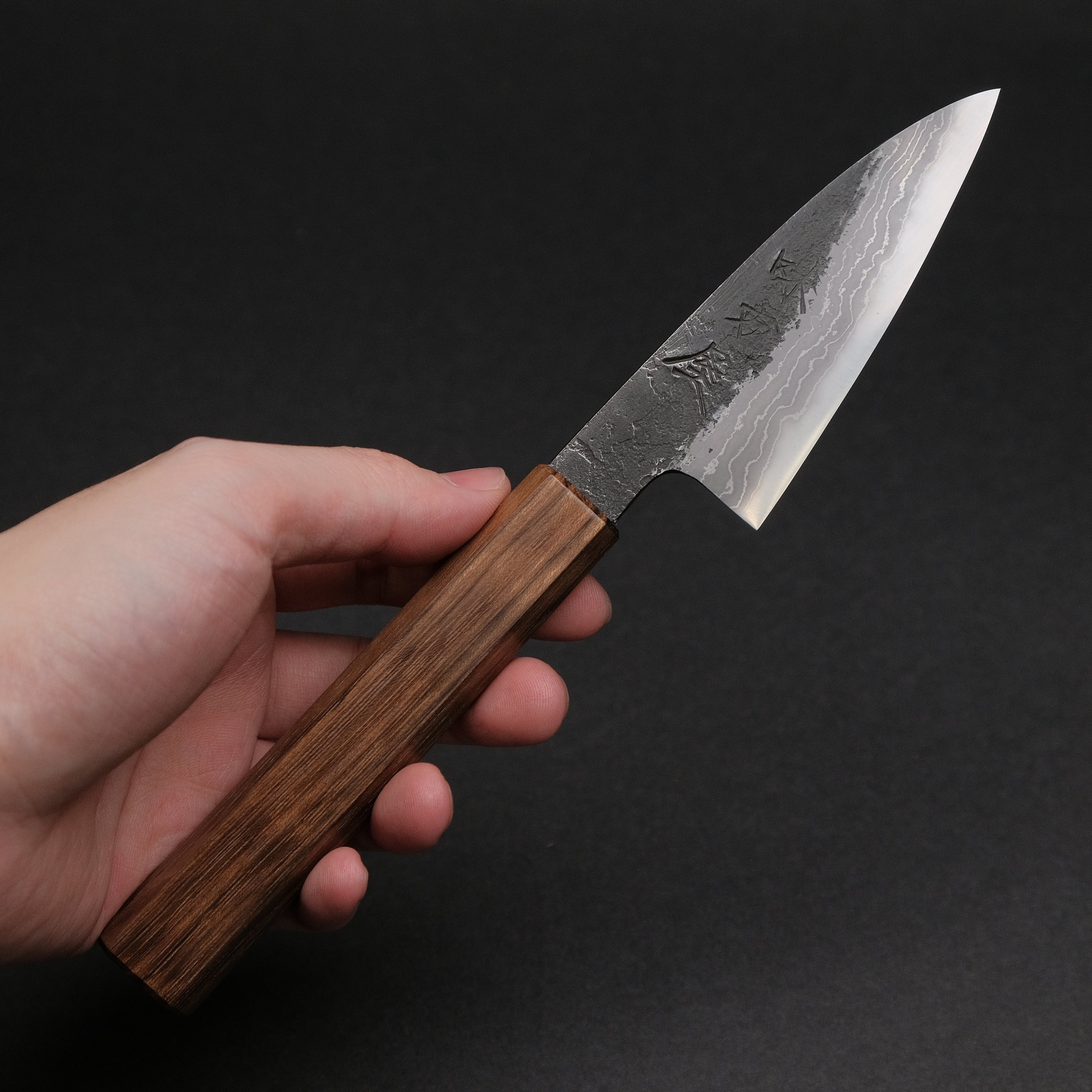Premium Ajikataya White #2 Nashiji Damascus Petty Knife 85mm - Handcrafted Japanese Kitchen Knife with Obankole Handle (#64) - Perfect for Slicing, Dicing & Precision Cutting Fruits, Vegetables & Boneless Meat