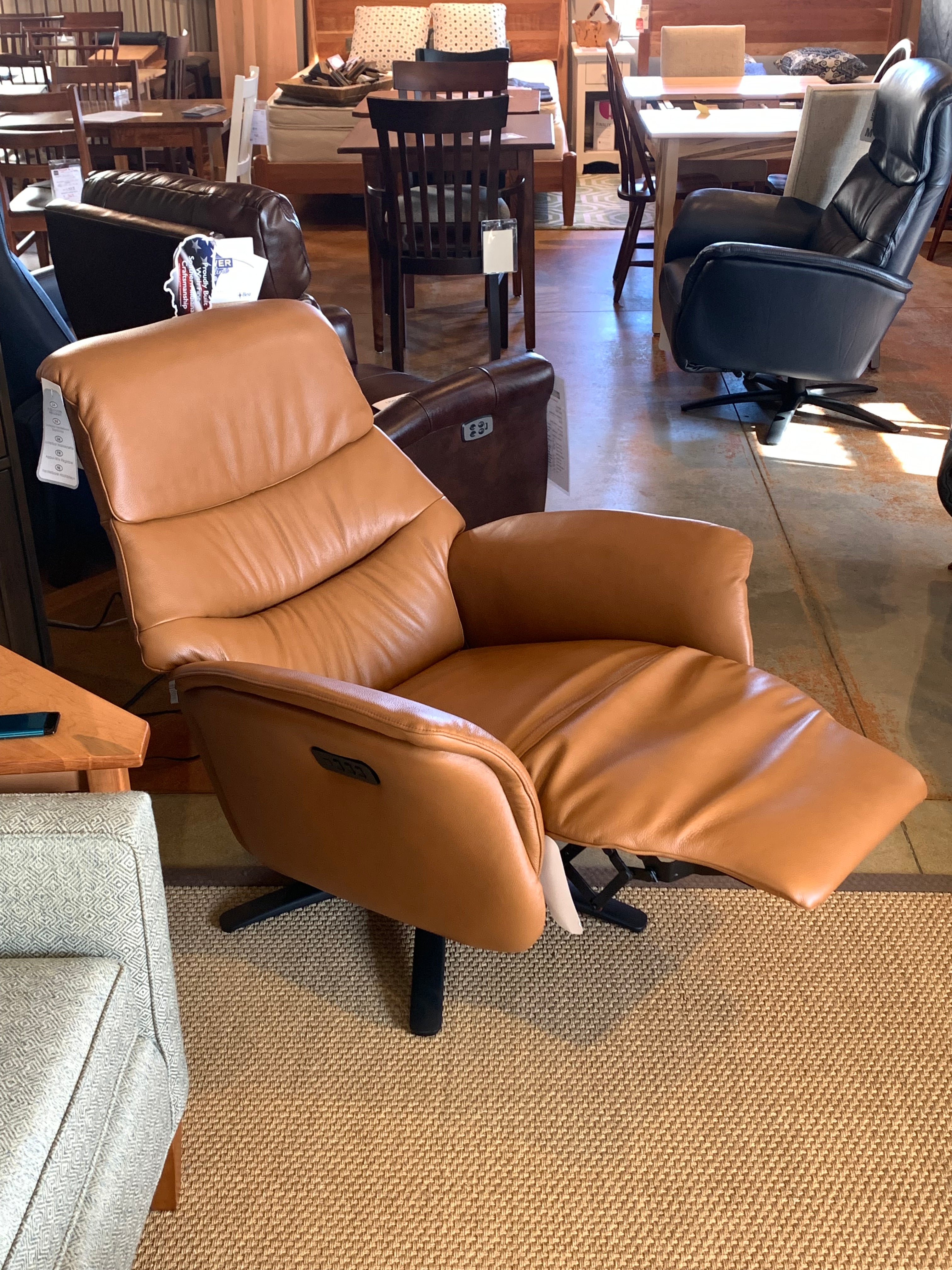 Hjort Knudsen 8051 Superior Swivel Recliner Medium Brown Leather - Ergonomic Office Chair with 360° Rotation & Adjustable Reclining for Home Theater, Gaming Room & Executive Office (Showroom Model)