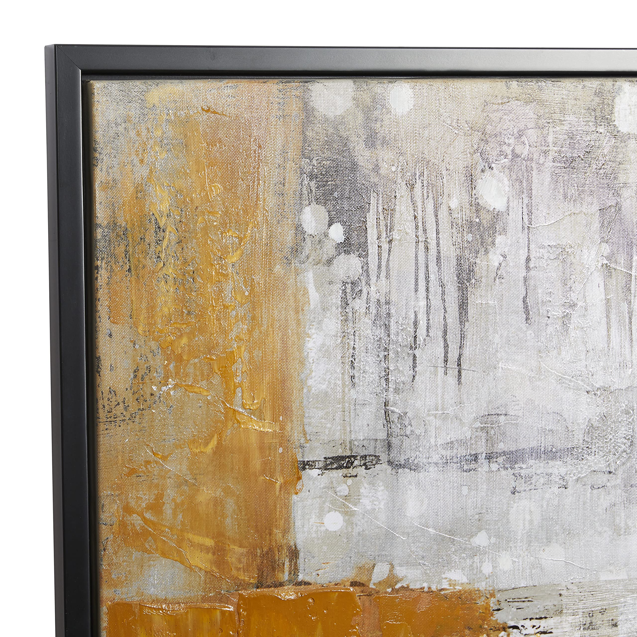 Deco 79 Abstract Framed Canvas Wall Art - Black & Yellow Accents, 48x36 Inches, Gray - Modern Living Room Decor, Bedroom & Office Wall Art