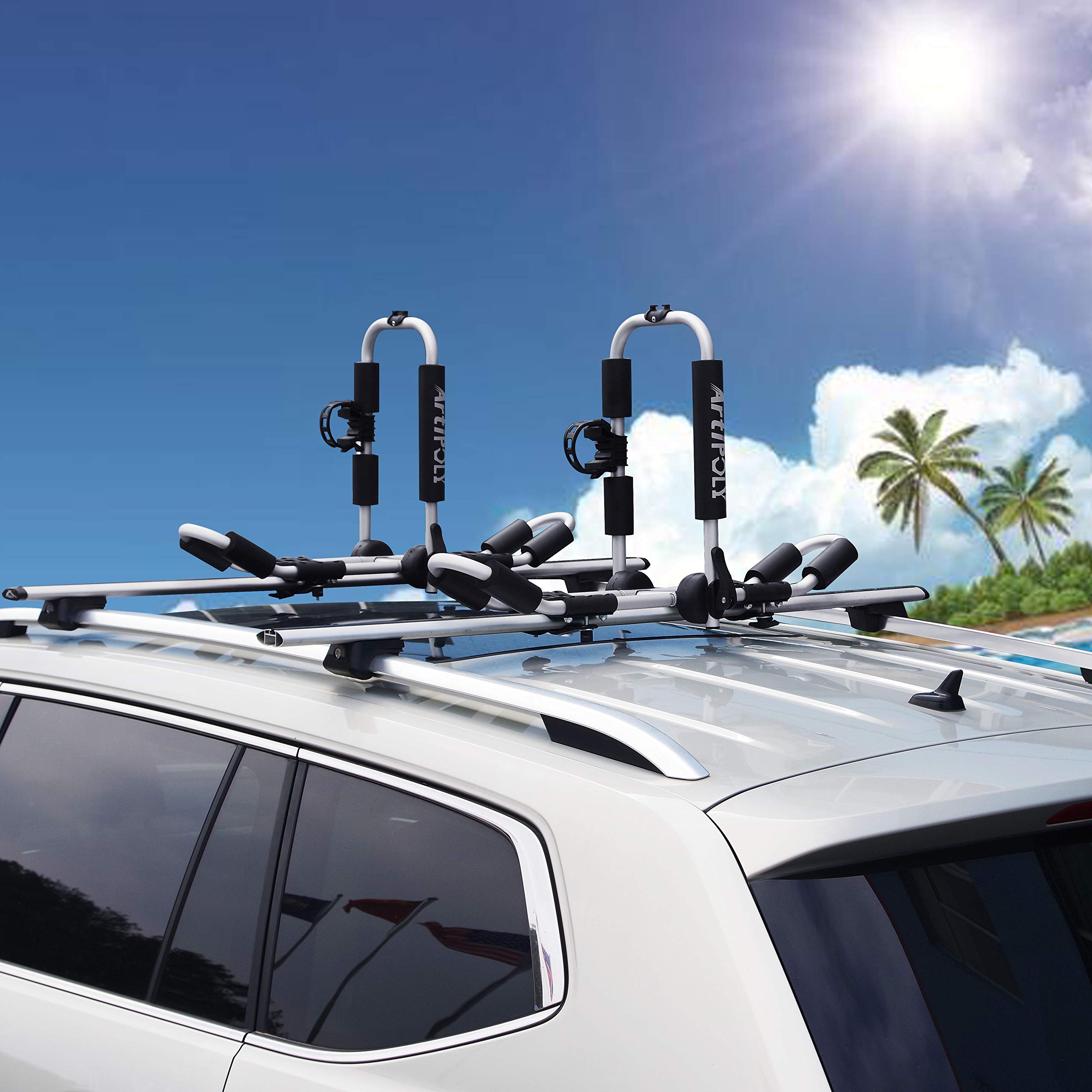 **Heavy-Duty Kayak Roof Rack for 2 Kayaks – Adjustable J-Bar Canoe & Kayak Carrier with Paddle Holder – Fits SUV, Truck & Car Crossbars – Ideal for Kayaking, Canoeing, Surfing & SUP Adventures**