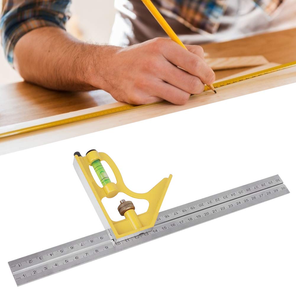 12 Inch Stainless Steel Combination Square - Adjustable Angle Ruler with Bubble Level for Woodworking, Metalworking & DIY Projects | Perfect for Carpentry, Framing & Precision Measurements