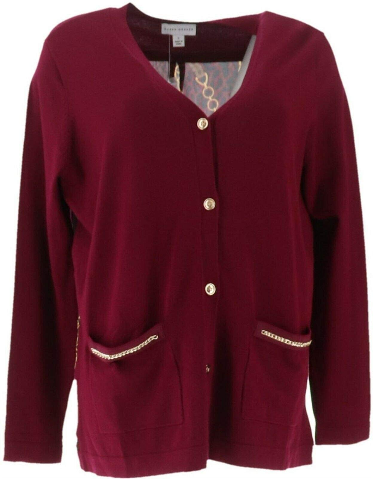 Susan Graver Button Front Sweater Cardigan - Stylish Printed Back Design A279801 | Perfect for Casual Outfits, Office Wear & Fall Layering