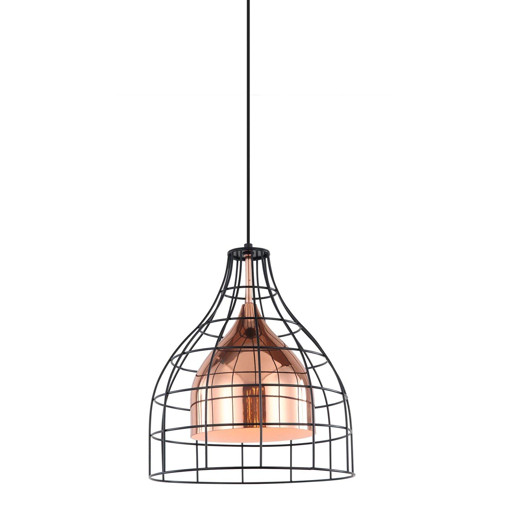 40W Industrial Pendant Light with Caged Iron & Rose Gold Copper Design - E26/27 Socket for Kitchen, Restaurant, Cafe, and Commercial Spaces | Green Light Depot