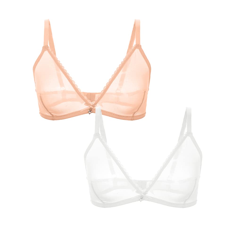 Sheer Mesh Wireless Bra for Women - Comfortable Transparent Unlined Underwear - Perfect for Everyday Wear, Sleep & Loungewear