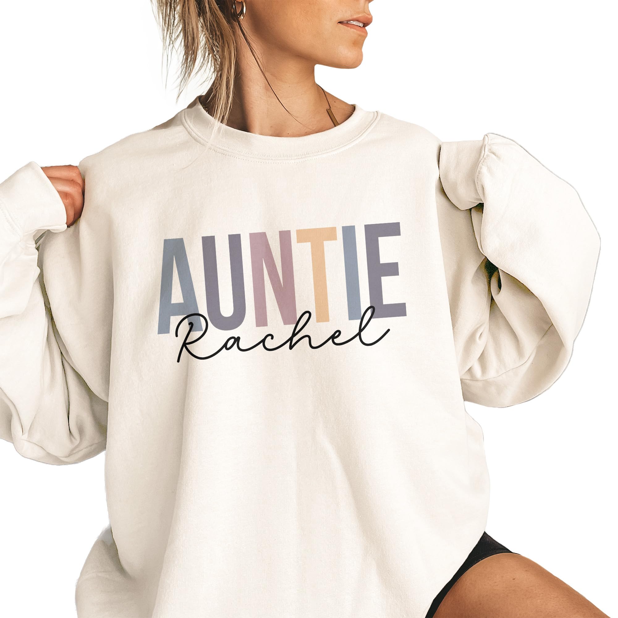 Custom Auntie Name Sweatshirt - Personalized Gift for New Aunt, Sister Pregnancy Reveal, Christmas Present - Unisex Crewneck Sweater for Family Celebrations & Cozy Everyday Wear