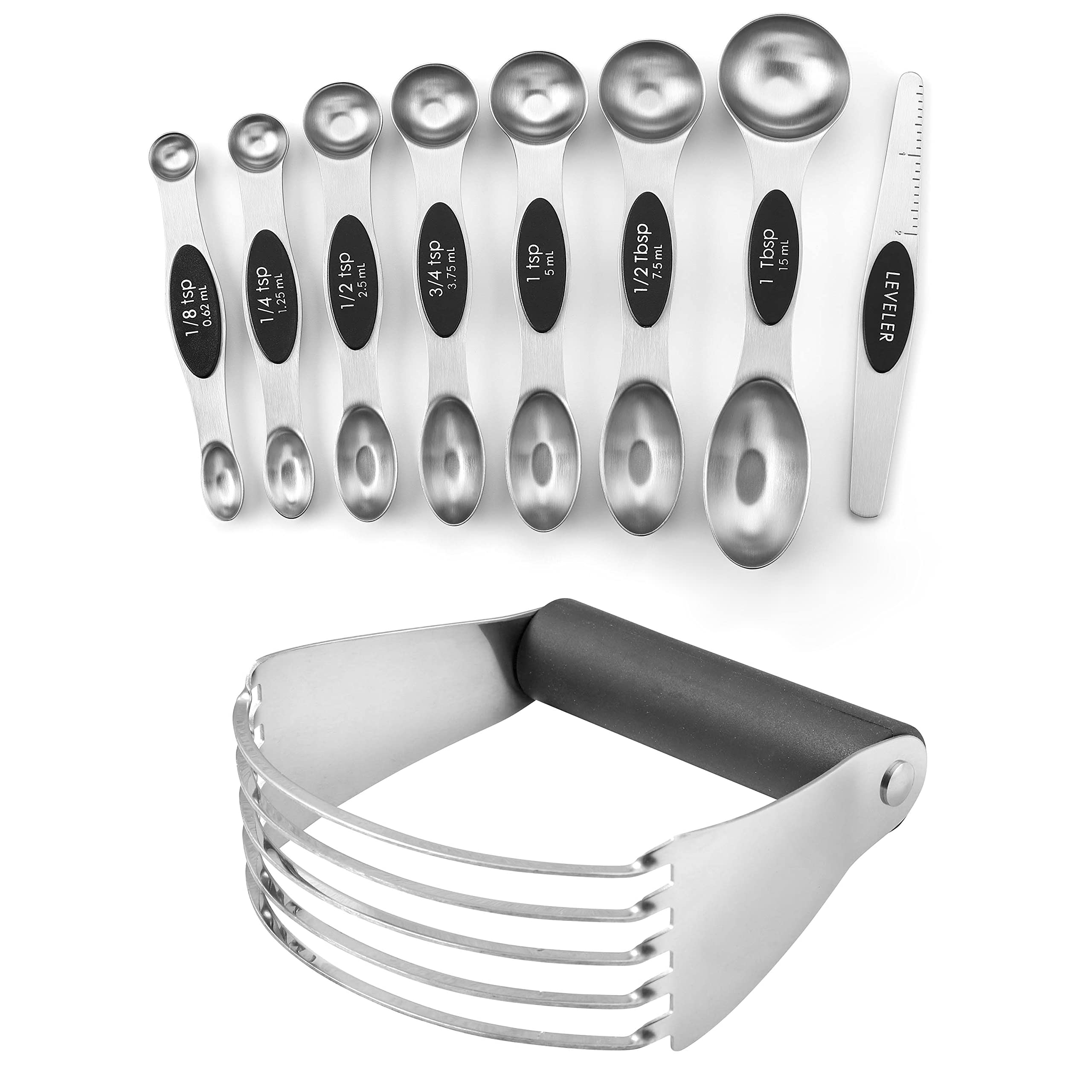 Spring Chef Magnetic Measuring Spoons & Dough Blender (Large) Bundle - Black | Premium Baking Tools for Accurate Measuring & Mixing | Perfect for Baking Cookies, Cakes & Pastries