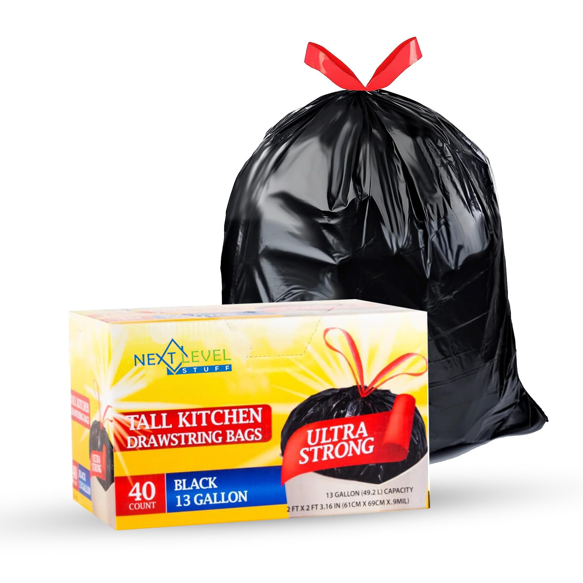 Heavy Duty Trash Bags with Drawstring - 18 Gallon Extra Strong Garbage Bags for Lawn, Yard, Kitchen & Home - Leak Proof Outdoor & Indoor Waste Disposal Bags - Perfect for Daily Trash, Cleaning & Gardening Use