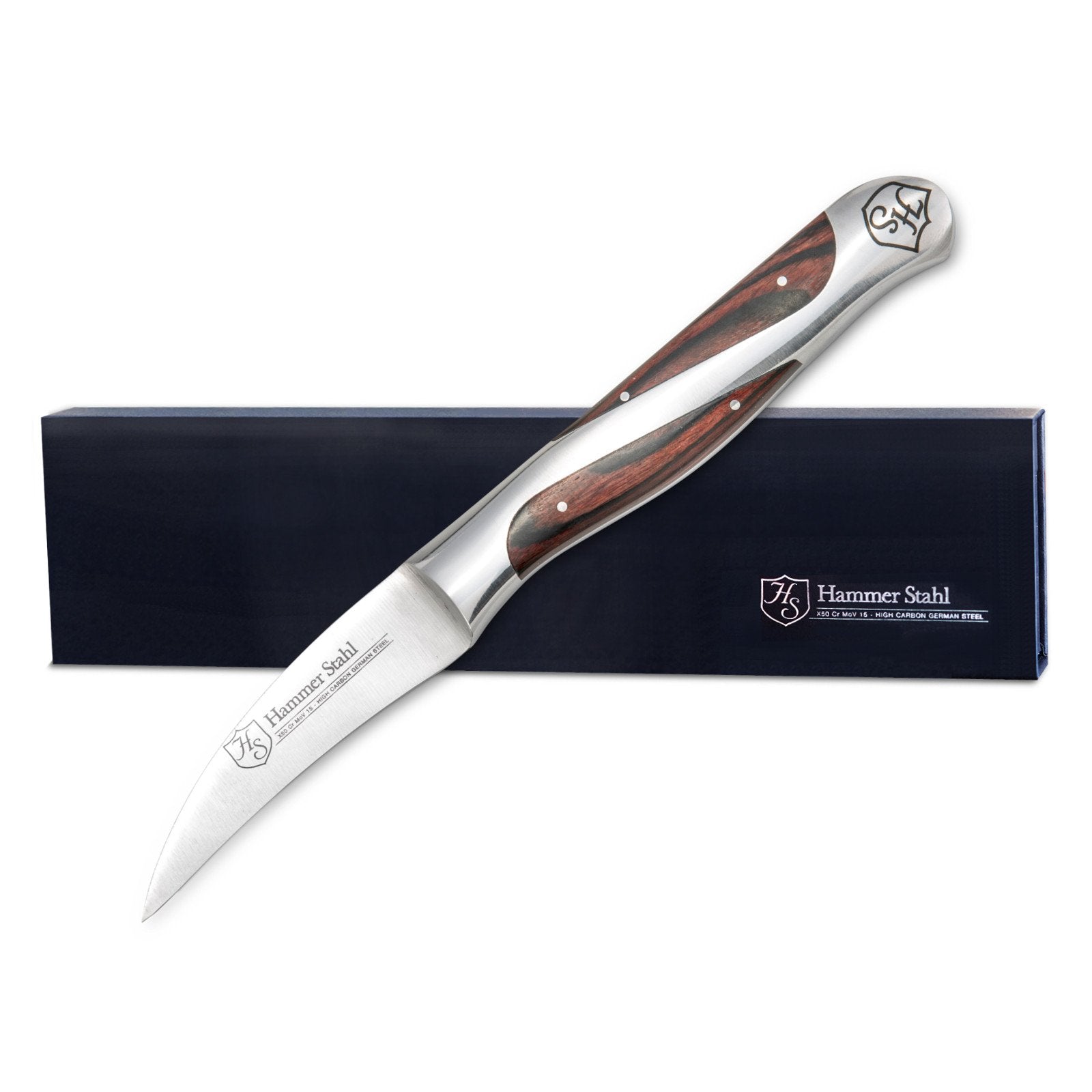 Premium Hammer Stahl Bird's Beak Paring Knife - Sharp Curved Blade for Precision Peeling, Trimming & Garnishing - Perfect for Fruits, Vegetables & Culinary Arts