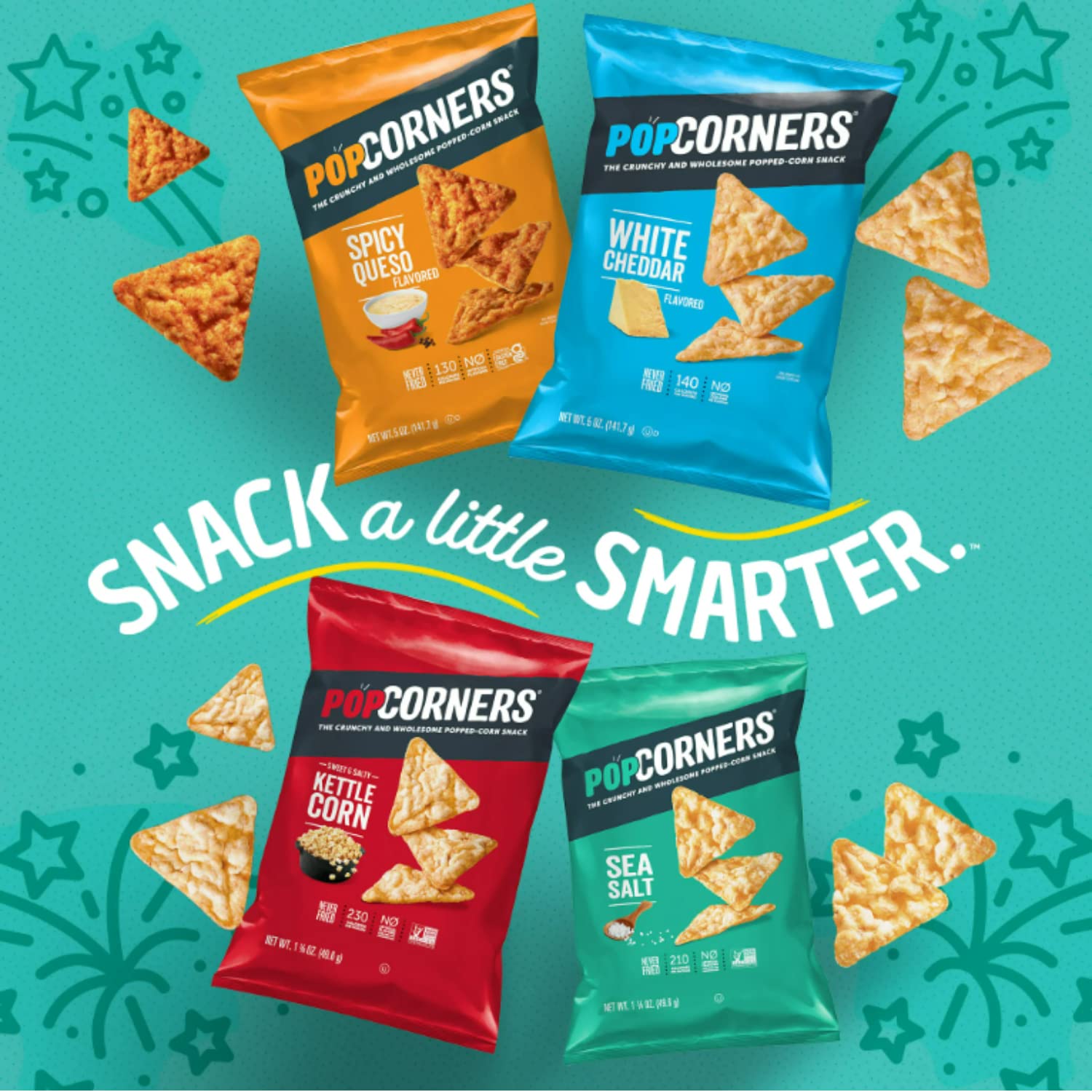 Gluten Free Popped Corn Snacks Variety Pack - Kettle Corn, Spicy Queso, Sea Salt & White Cheddar (7 Count, 1 oz Bags) | Healthy On-The-Go Snack for Office, School & Movie Nights