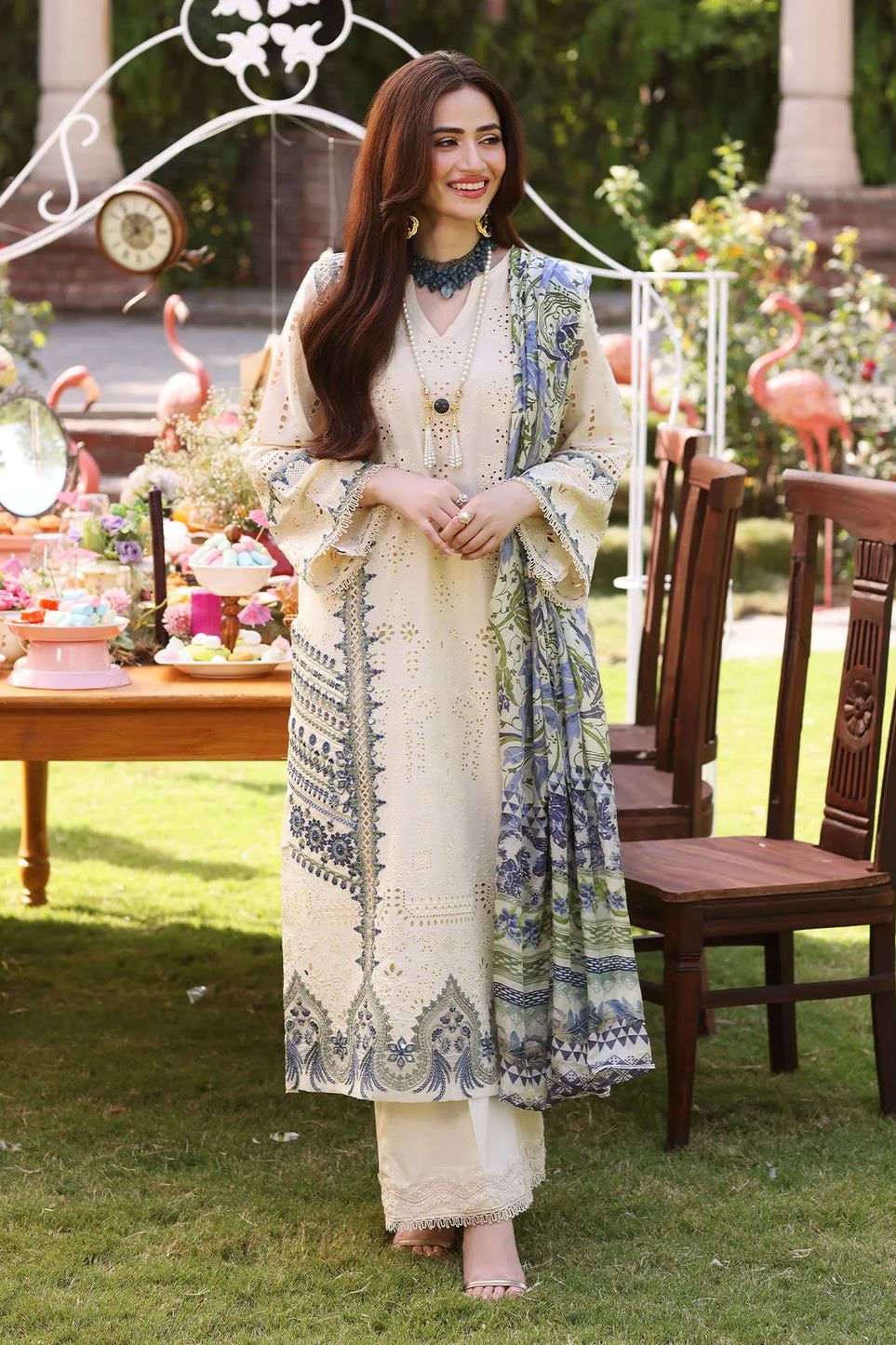 Elegant Daisy 3-Piece Suit - Elaf Chikankari Embroidered Women's Outfit | Perfect for Weddings, Parties & Special Occasions