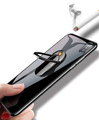 PIKFOS USB Rechargeable Electric Cigarette Lighter - Universal Smart Phone Holder with Ring Bracket for All Mobile Devices - Perfect for Smoking, Camping & Outdoor Activities