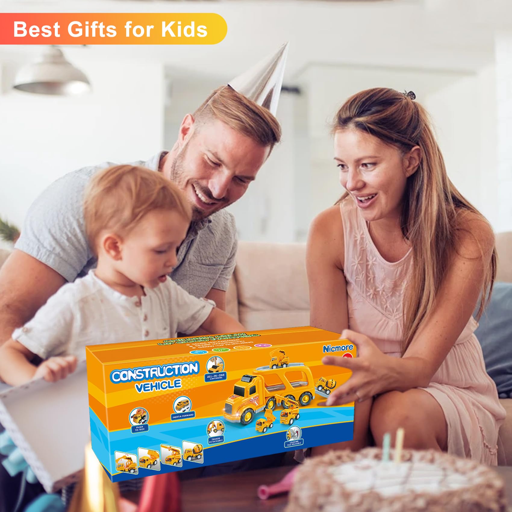 5-in-1 Construction Truck Carrier Toy Set for Toddlers - STEM Learning Vehicles for Boys & Girls Ages 1-4 (18 Months to 4 Years) - Perfect Christmas & Birthday Gift for 1 2 3 Year Old Kids | Great for Pretend Play, Sandbox Fun & Early Childhood Development
