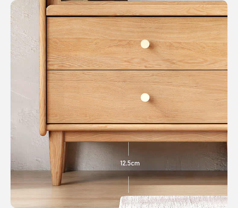 Solid Oak and Ash Wood Flip Door Side Cabinet with LED Lighting - Perfect for Living Room, Bedroom, or Office Storage and Display