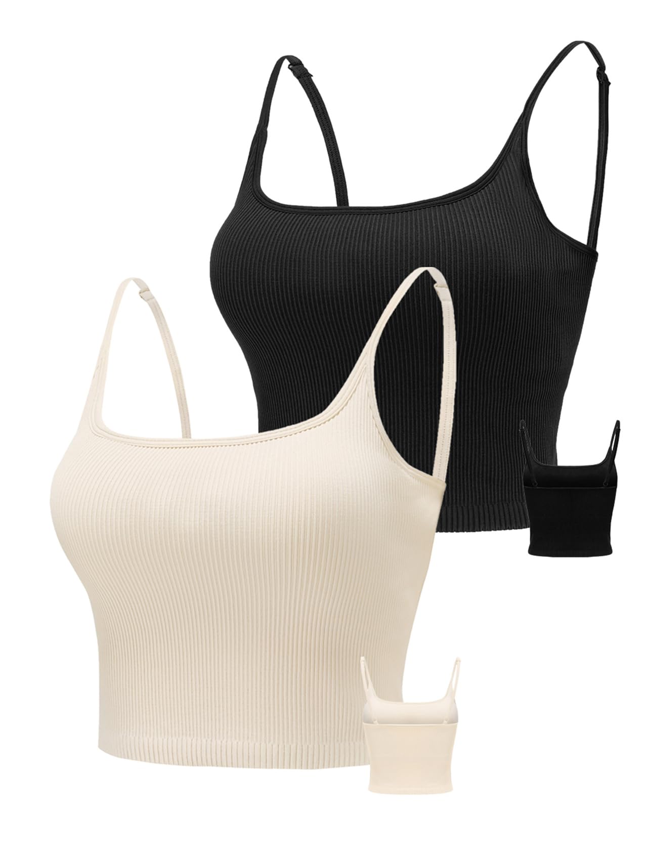 Chilylori Seamless Sports Bra & Cropped Tank Top - Adjustable Straps, Ribbed Workout Tops for Women (2 Pack) | Yoga, Gym, Running & Fitness