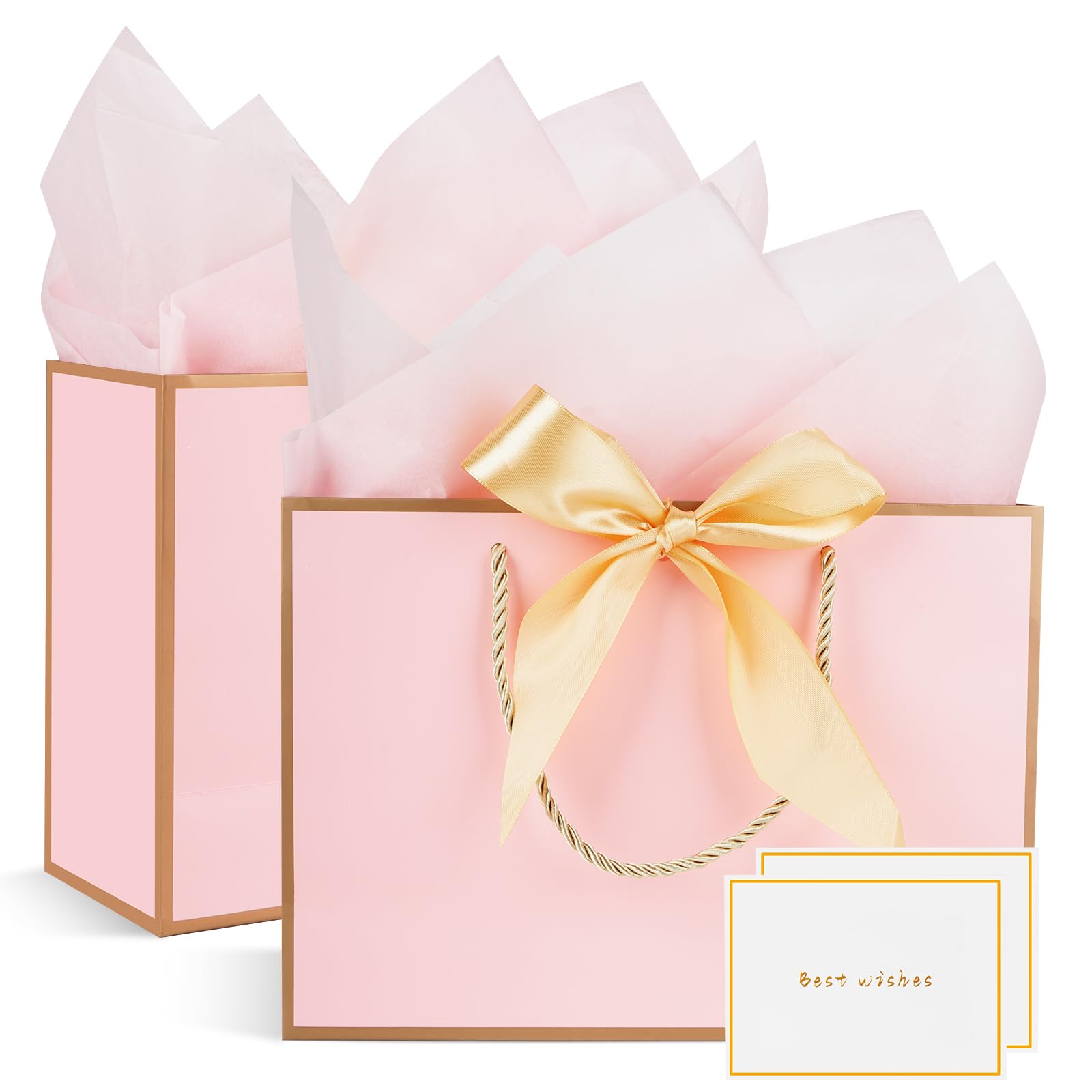 Premium 2-Pack Pink & Gold Gift Bags with Tissue Paper & Cards - 11
