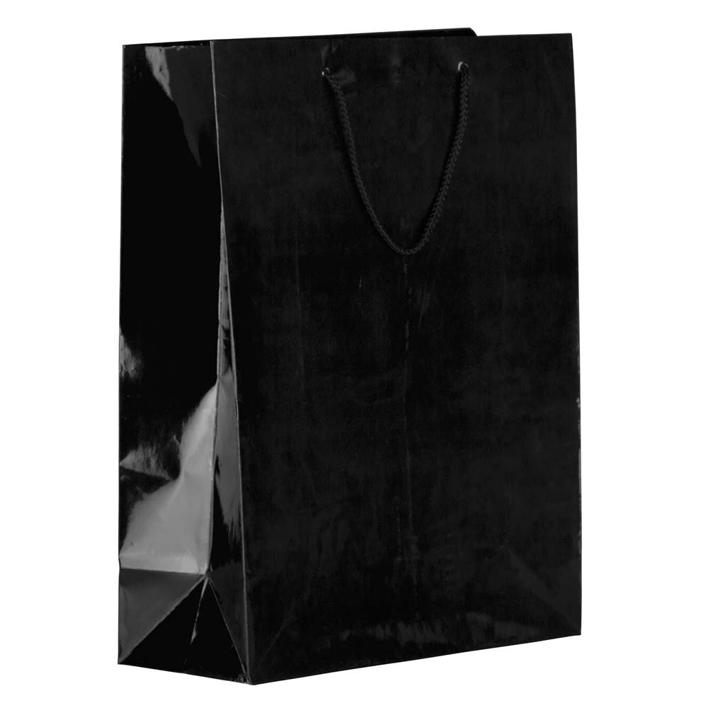 JAM PAPER Large Black Glossy Gift Bags with Rope Handles - for Party Favors & Gifts