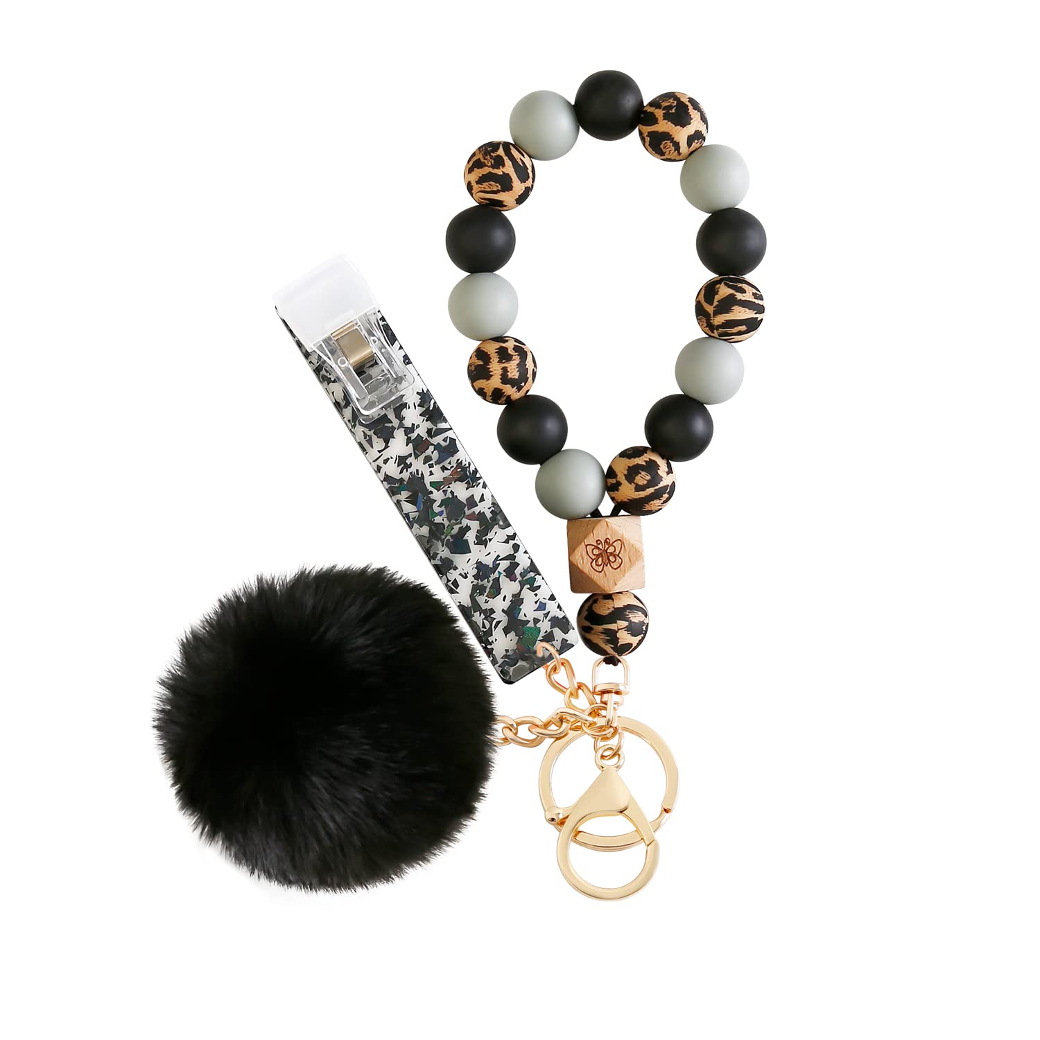 Cute Silicone Keychain Bracelet for Women - Long Nails Card Grabber with Pom Pom Wristlet Key Ring | Perfect for Key Organization, Gift Giving & Daily Accessories