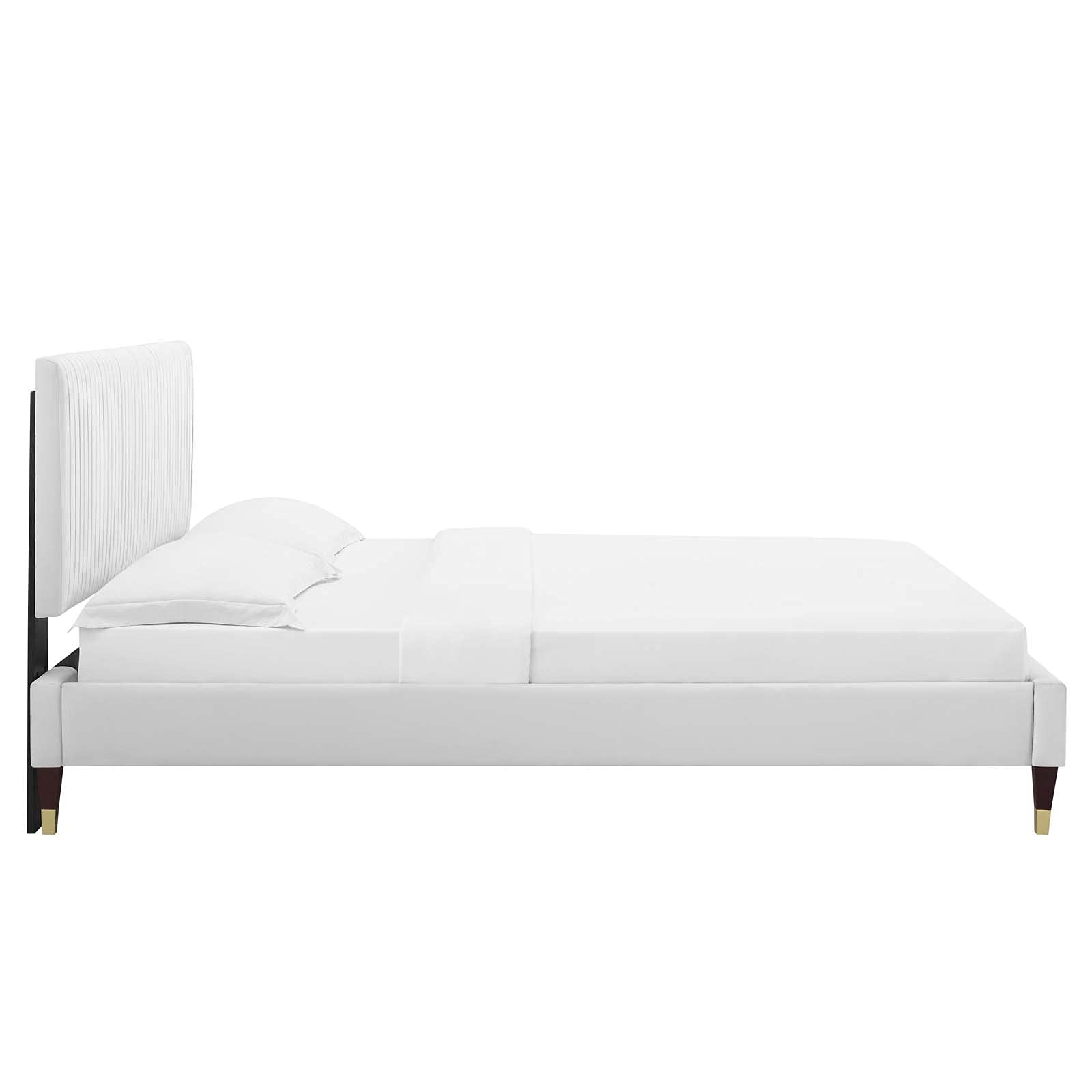 Modway Peyton Performance Velvet Full Platform Bed Frame - White Queen Size Bed with Upholstered Headboard & Sturdy Wood Slats Support | Perfect for Modern Bedrooms, Guest Rooms & Small Spaces