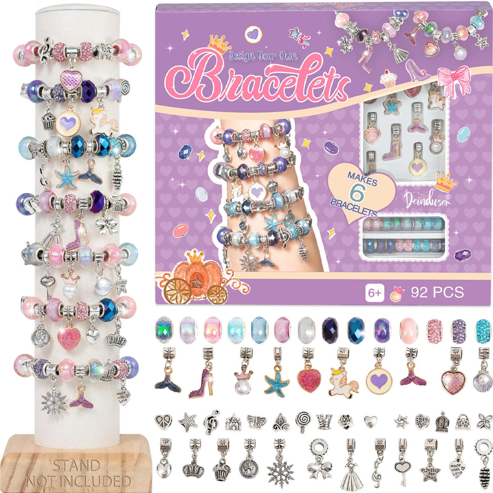 DIY Charm Bracelet Making Kit - Jewelry Craft Supplies with Charms for Girls - Perfect Gift for Princesses, Birthday & Party Favors