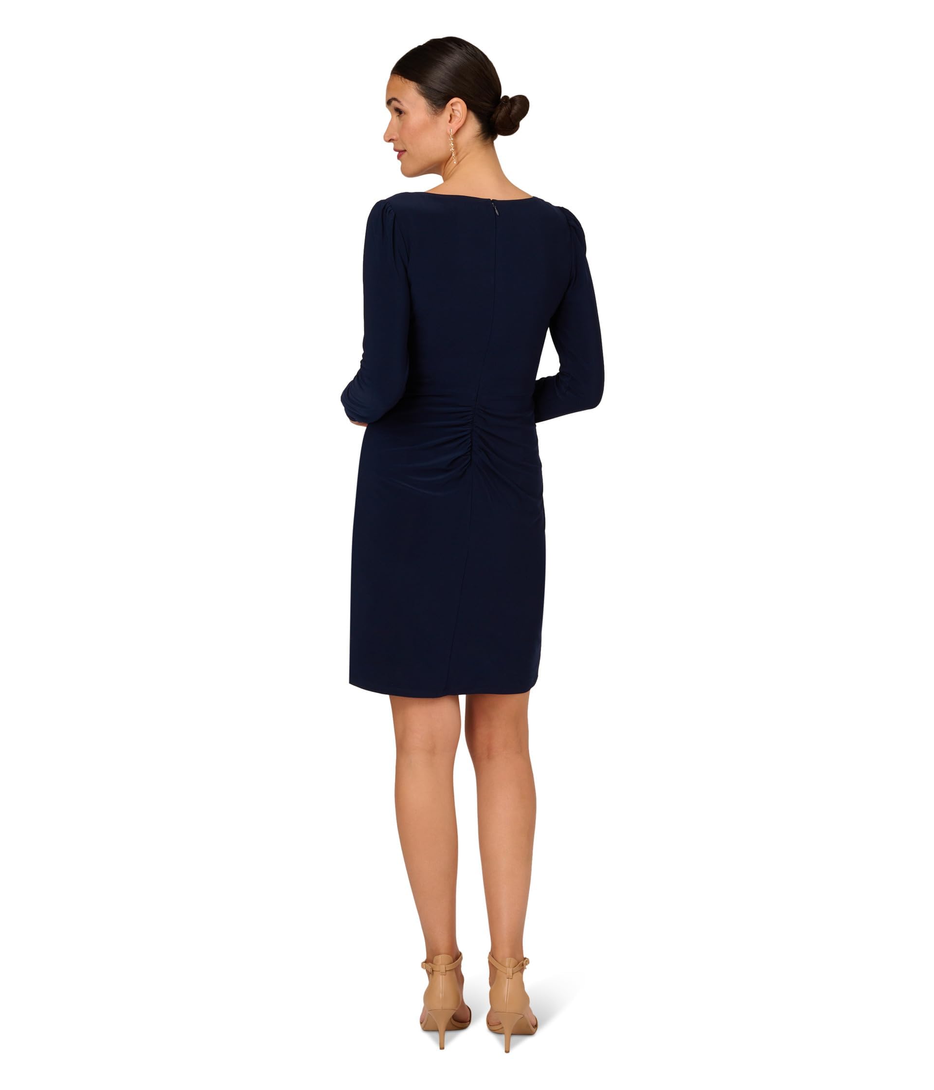 Adrianna Papell Women's Long Sleeve Stretch Jersey Side Draped Cocktail Dress - Perfect for Evening Parties, Weddings & Formal Events