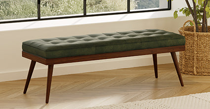 Luca Leather Bench - Modern Upholstered Storage Ottoman with Tufted Design for Living Room, Bedroom, or Entryway - Durable Faux Leather Seat with Sturdy Wooden Legs - Perfect for Extra Seating, Footrest, or Stylish Home Decor