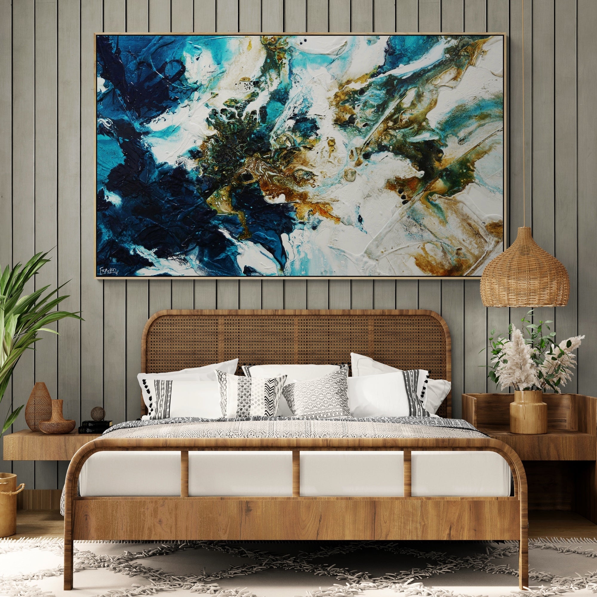 Rustic Teal and Blue Abstract Textured Painting - Modern Wall Art for Living Room, Bedroom & Office Decor