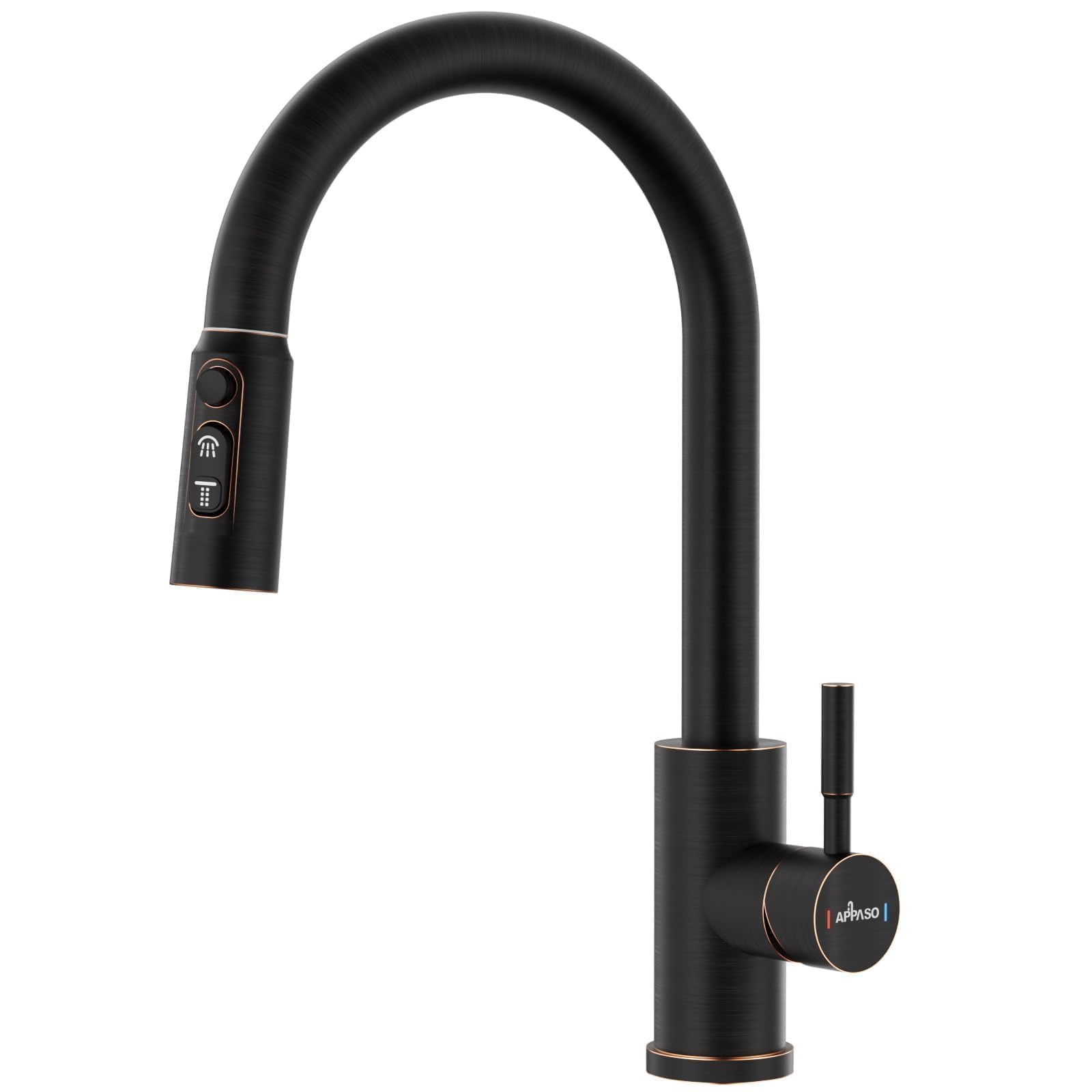 APPASO Oil Rubbed Bronze Kitchen Faucet with Pull Down Sprayer - 3 Function High Arc Single Handle Stainless Steel Sink Faucet for Modern Kitchens | Perfect for Washing Dishes, Filling Pots & Cleaning Vegetables