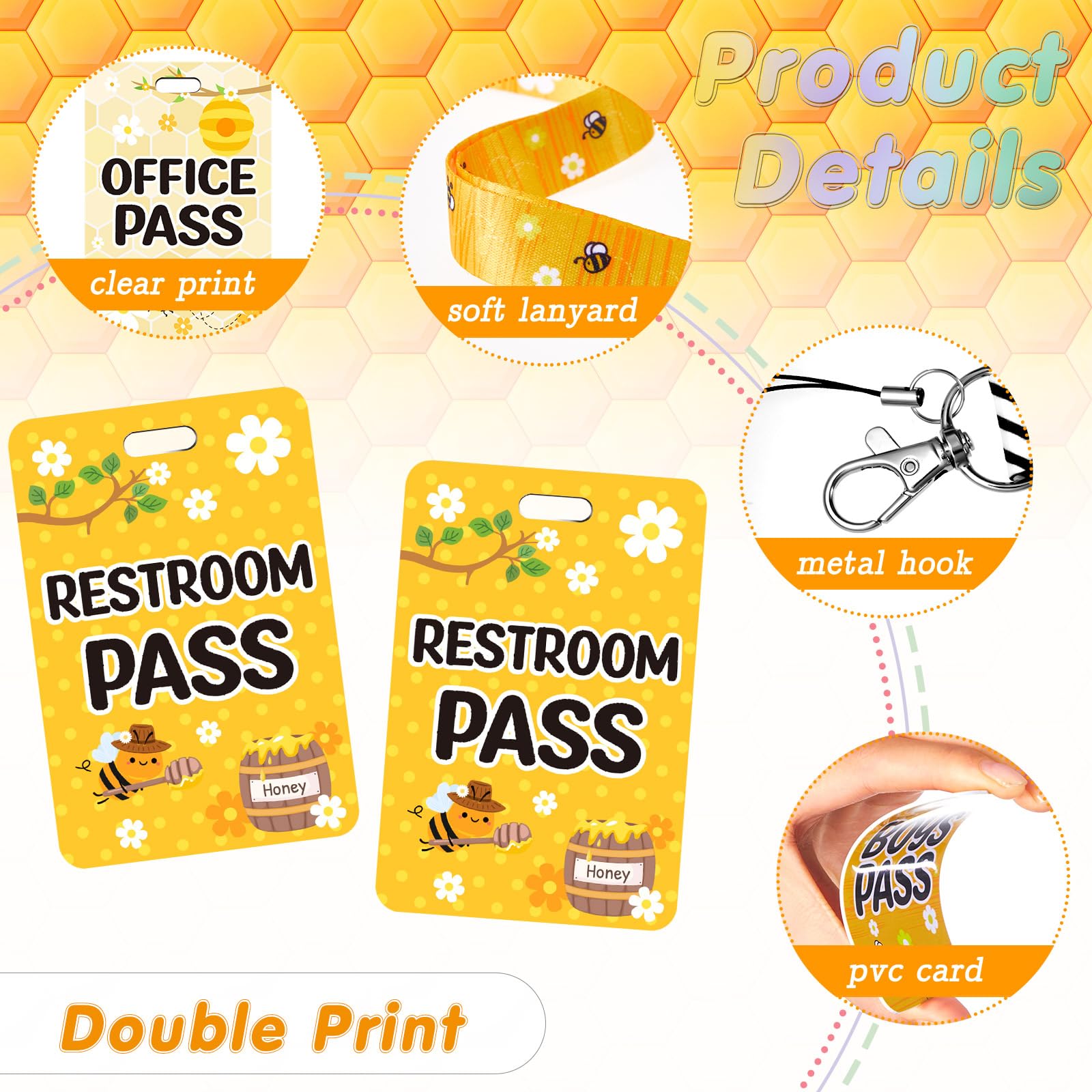 Unbreakable School Lanyards 8-Pack - Bee Style for Classroom, Office & Nurse Use