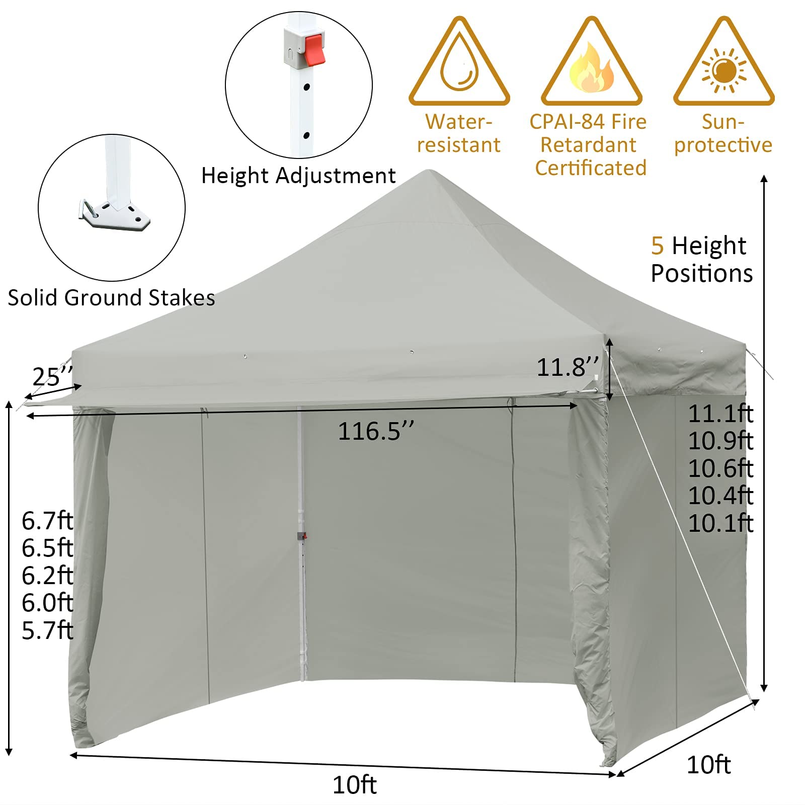Tangkula 10x10ft Pop Up Canopy Tent - Commercial Instant Shelter with 5 Removable Zippered Sidewalls & Extended Awning - Portable Market Canopy Includes 4 Sand Bags, 8 Stakes, 4 Ropes & Carry Bag - Perfect for Outdoor Events, Farmers Markets, Beach Parties & Camping
