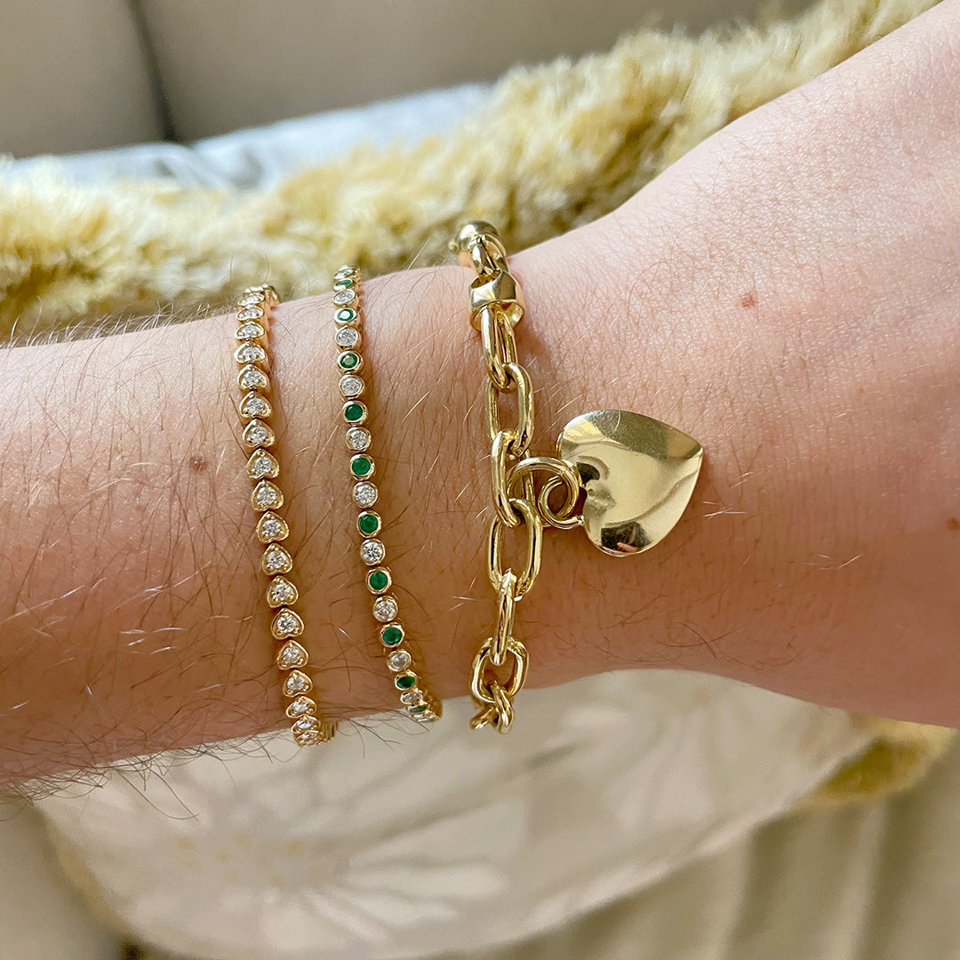 14K Yellow Gold Heart Charm Oval Rolo Link Bracelet for Women - Elegant Valentine's Day Gift, Anniversary Jewelry for Her - Perfect for Romantic Dates & Special Occasions