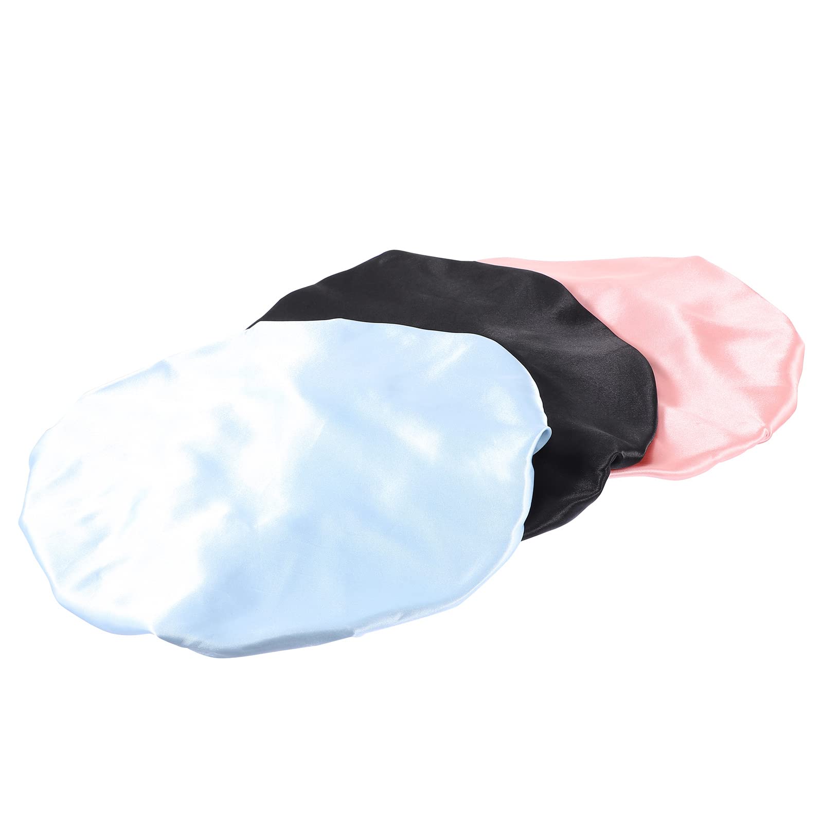 EXCLUZO 3-Pack Adjustable Double Layer Sleep Hat for Women - Soft Satin Shower Cap & Hair Cover for Home, Travel & Spa Use