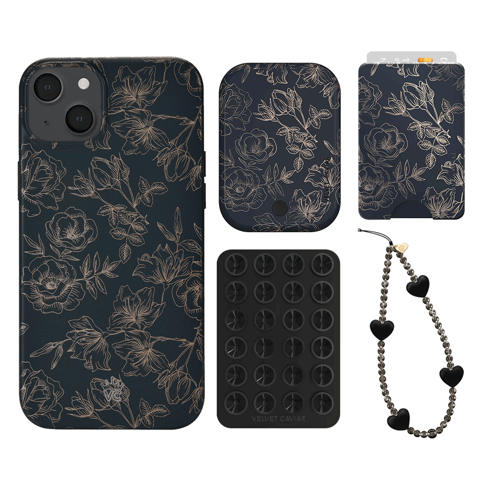 Floral Rose Gold Chrome iPhone Case with Wallet - Stylish & Protective Phone Cover for Women | Perfect for Everyday Use, Travel & Shopping