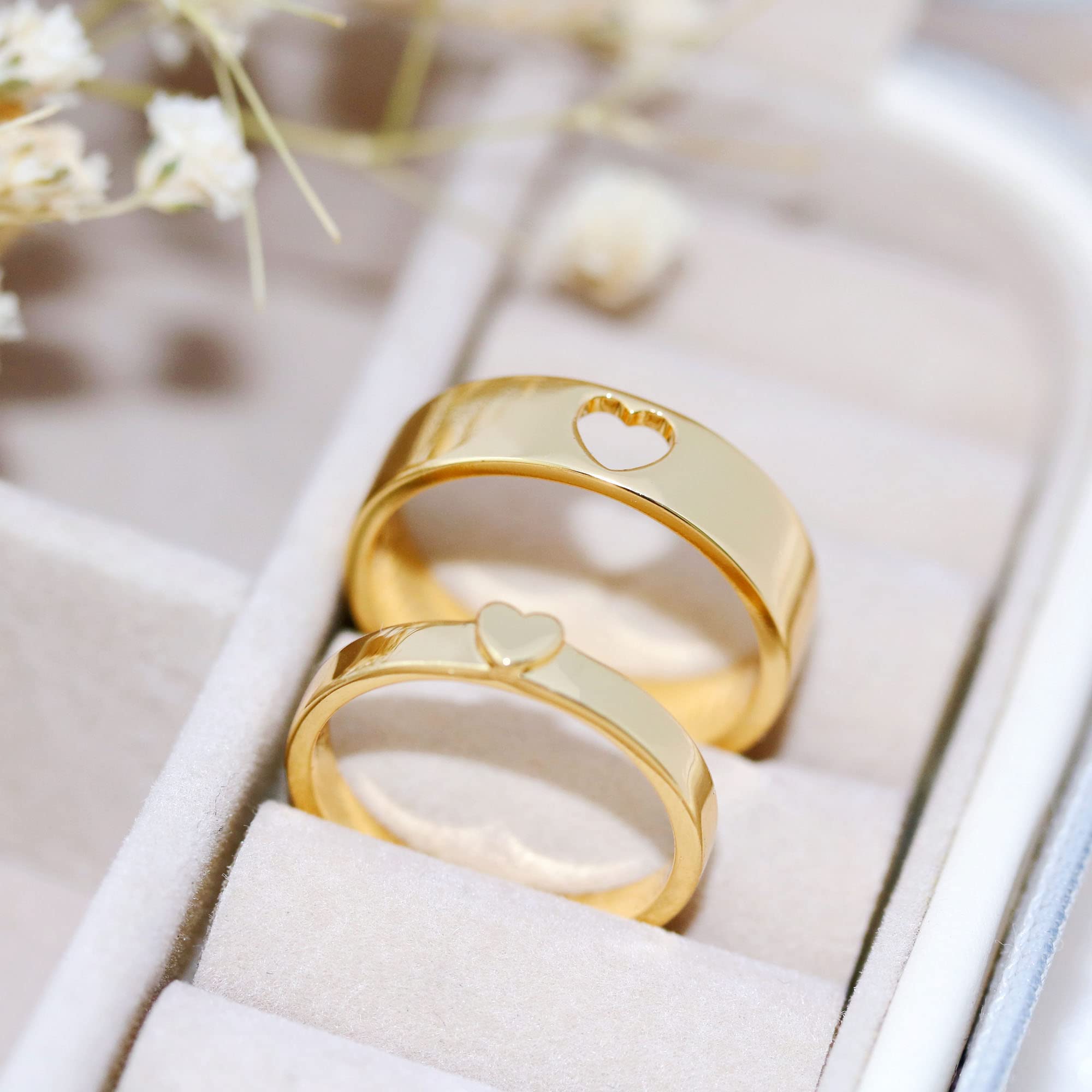 Personalized 925 Sterling Silver Couple Rings - Matching Heart Promise Rings for Him & Her, Custom Engagement Wedding Band Sets | Perfect for Anniversaries, Proposals & Romantic Gifts