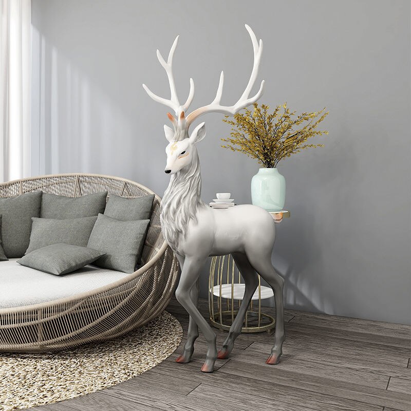 Elegant Snow Reindeer Statue - Winter Holiday Home Decor for Christmas, Mantel, Tabletop & Outdoor Display