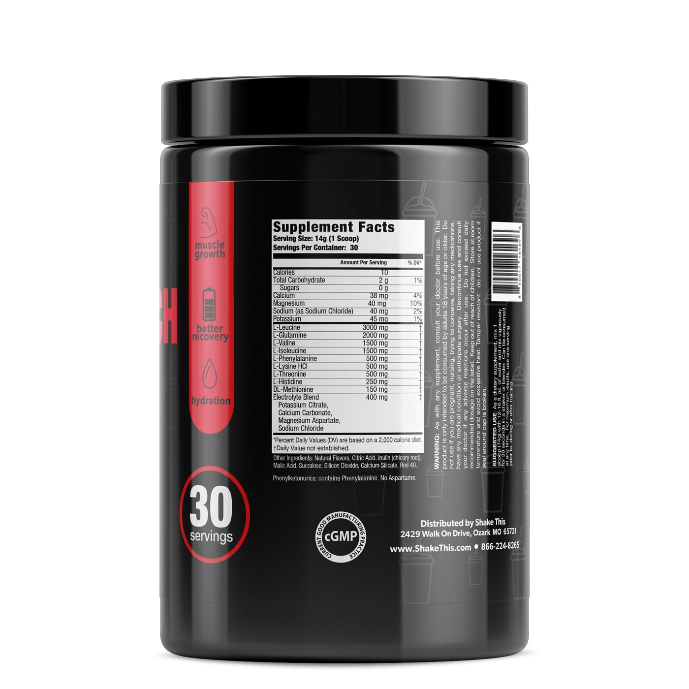 Premium Amino Powder for Workout Recovery - BCAA 2:1:1 Ratio with Electrolytes, Essential Amino Acids, Great-Tasting Fruit Punch Slushie Flavor - Lab Tested & Certified (30 Servings) - Ideal for Pre/Post Workout, Muscle Recovery & Hydration