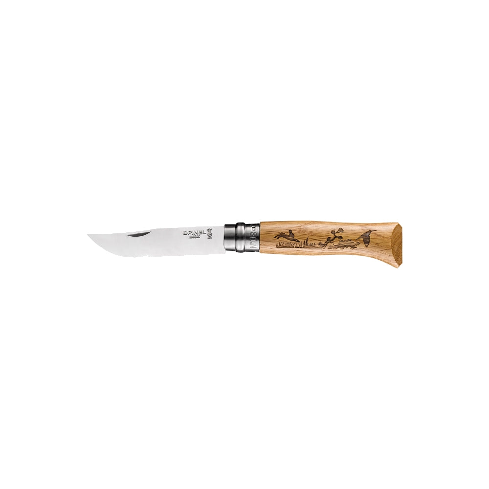 Opinel No.08 Stainless Steel Folding Pocket Knife with Animal Engraving - Perfect for Camping, Hiking & Outdoor Adventures