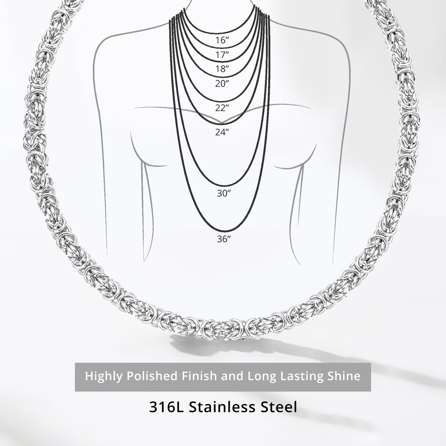 Shop LC Women's Stainless Steel Byzantine Link Chain Necklace - 20-22 Inch Length, 92.2 Grams - Elegant Jewelry Gift for Birthday, Anniversary & Special Occasions | Perfect for Parties, Date Nights & Formal Events