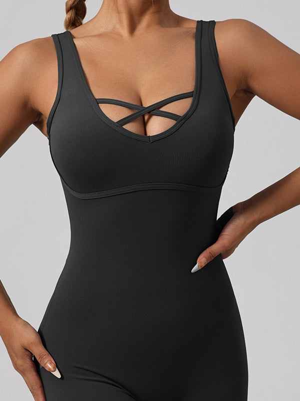 ZASUWA Women's Sexy Cross Neck Backless Flare Leg Jumpsuit - Perfect for Date Night, Parties & Special Occasions